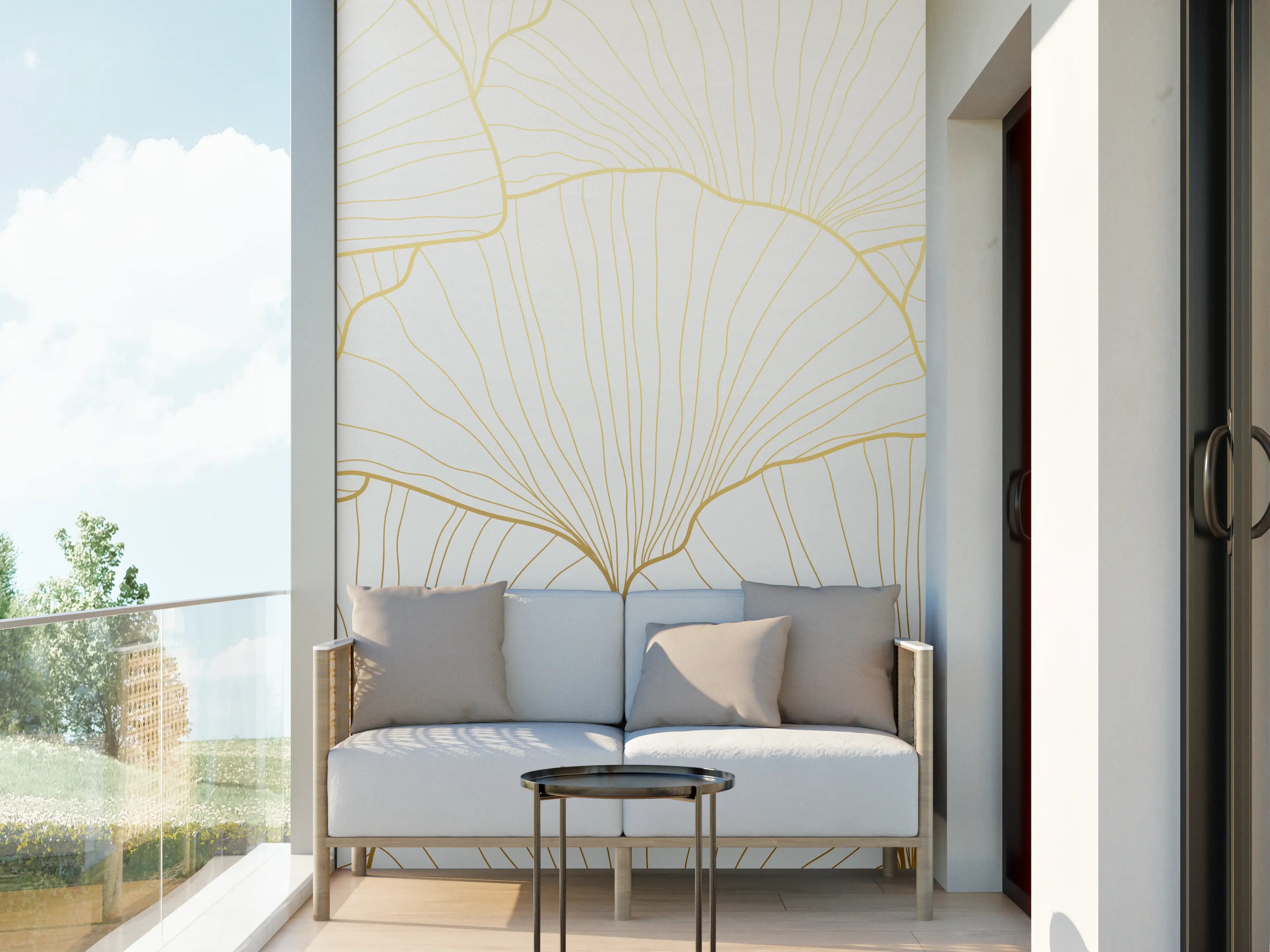 Wandverkleidung außen - Elegantes Ginkgo-Blatt Design Weiß-Gold