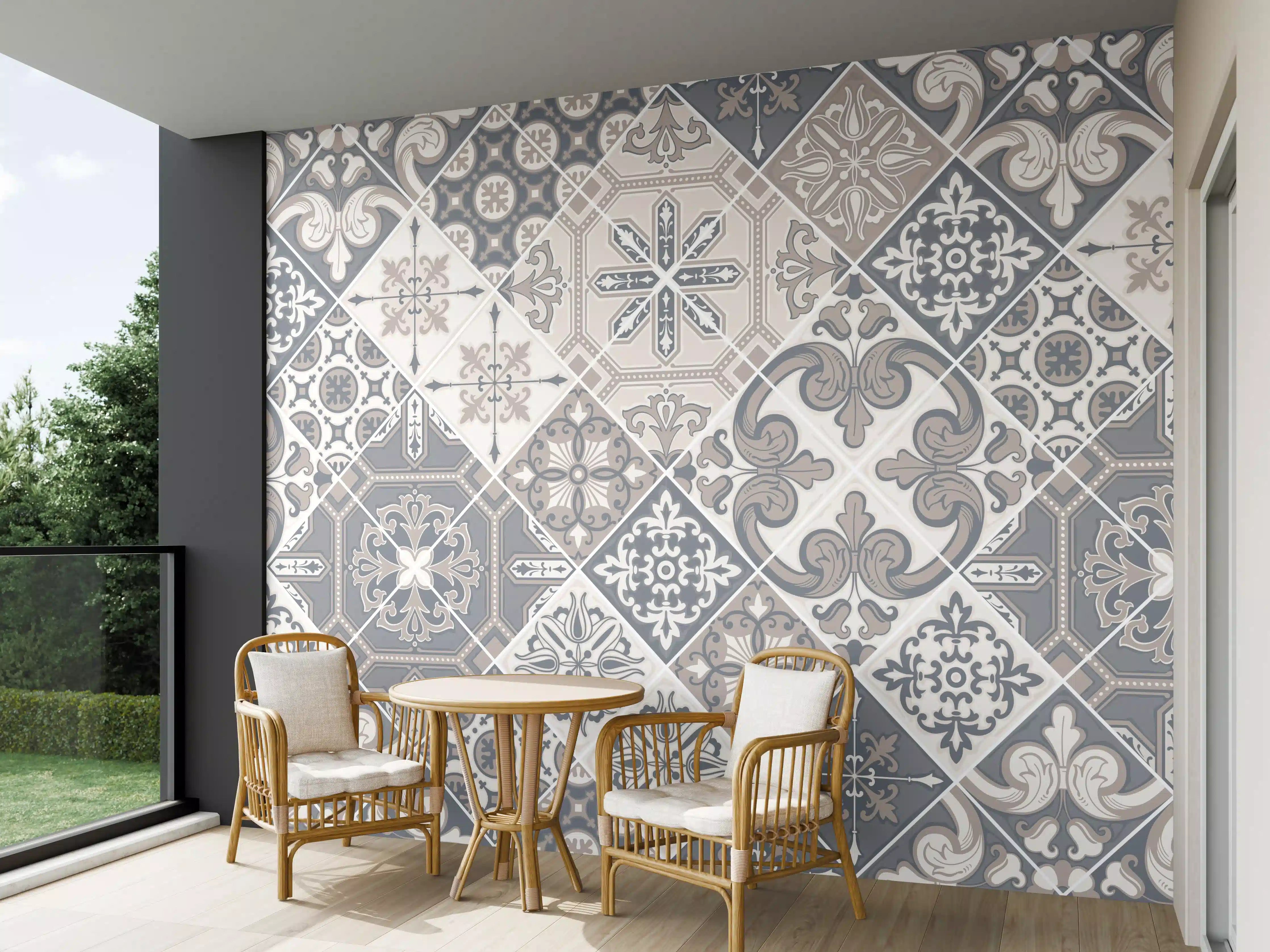 Wandverkleidung außen - Elegantes Grau-Weiß Mosaikmuster