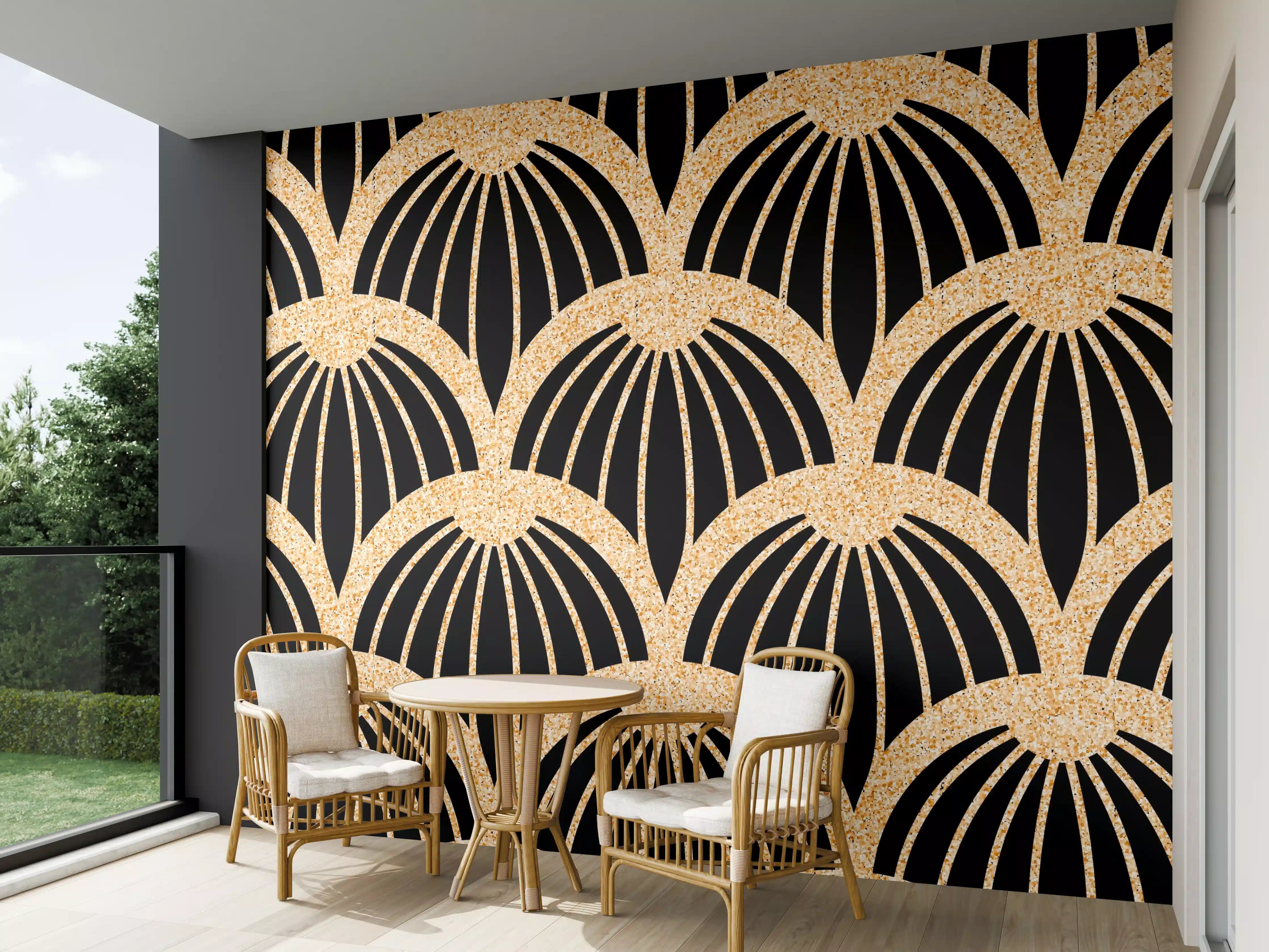 Wandverkleidung außen - Elegantes schwarz-goldenes Mustermotiv