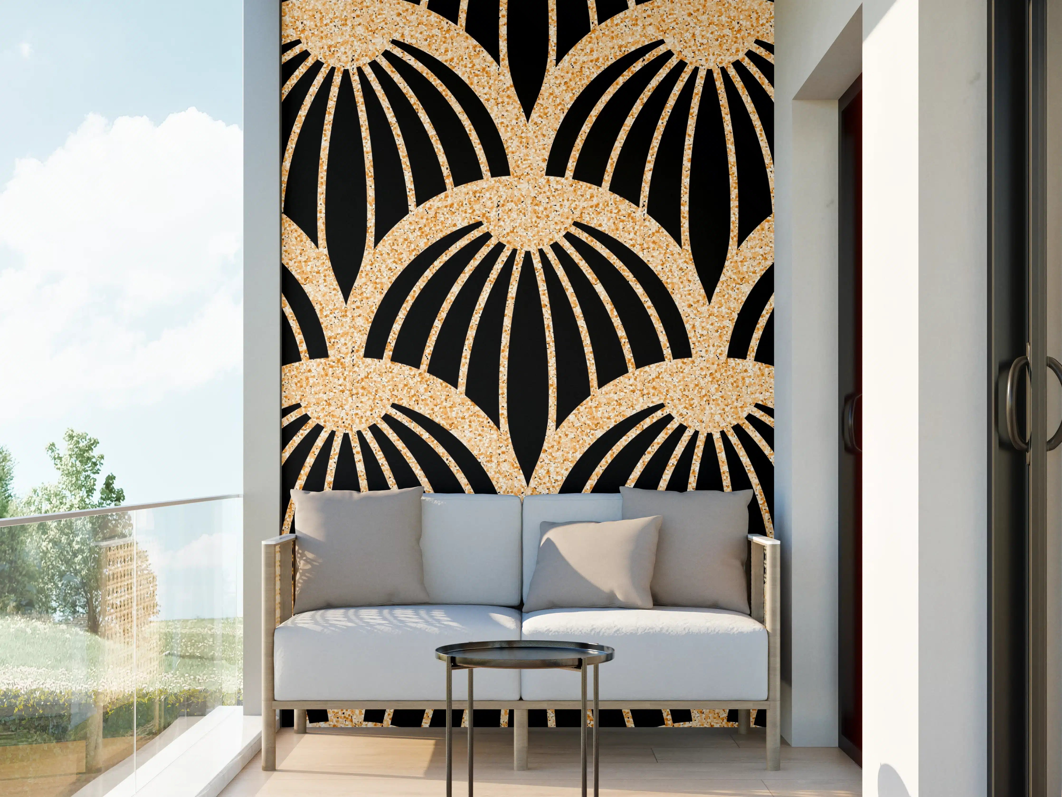 Wandverkleidung außen - Elegantes schwarz-goldenes Mustermotiv