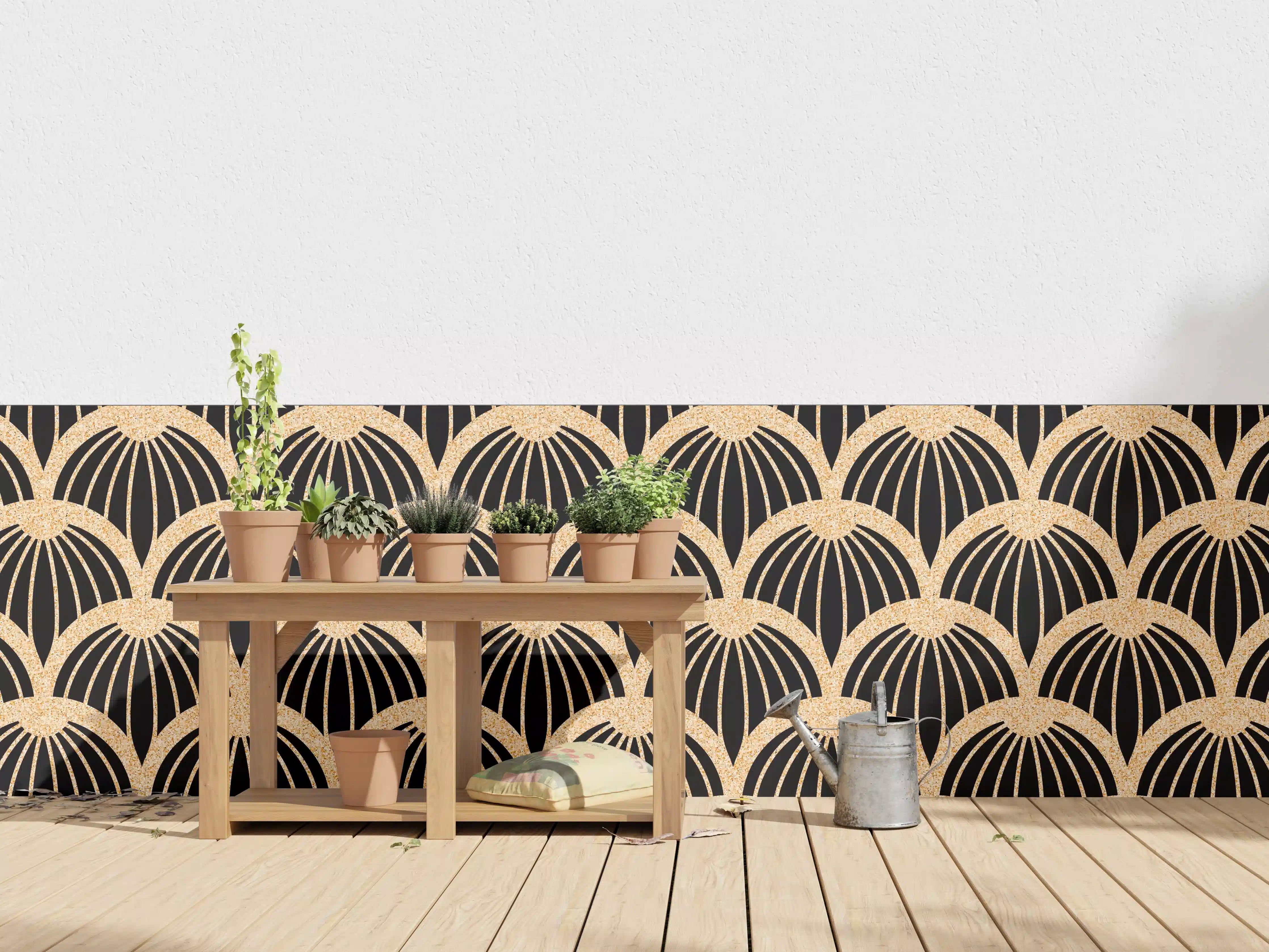 Wandverkleidung außen - Elegantes schwarz-goldenes Mustermotiv