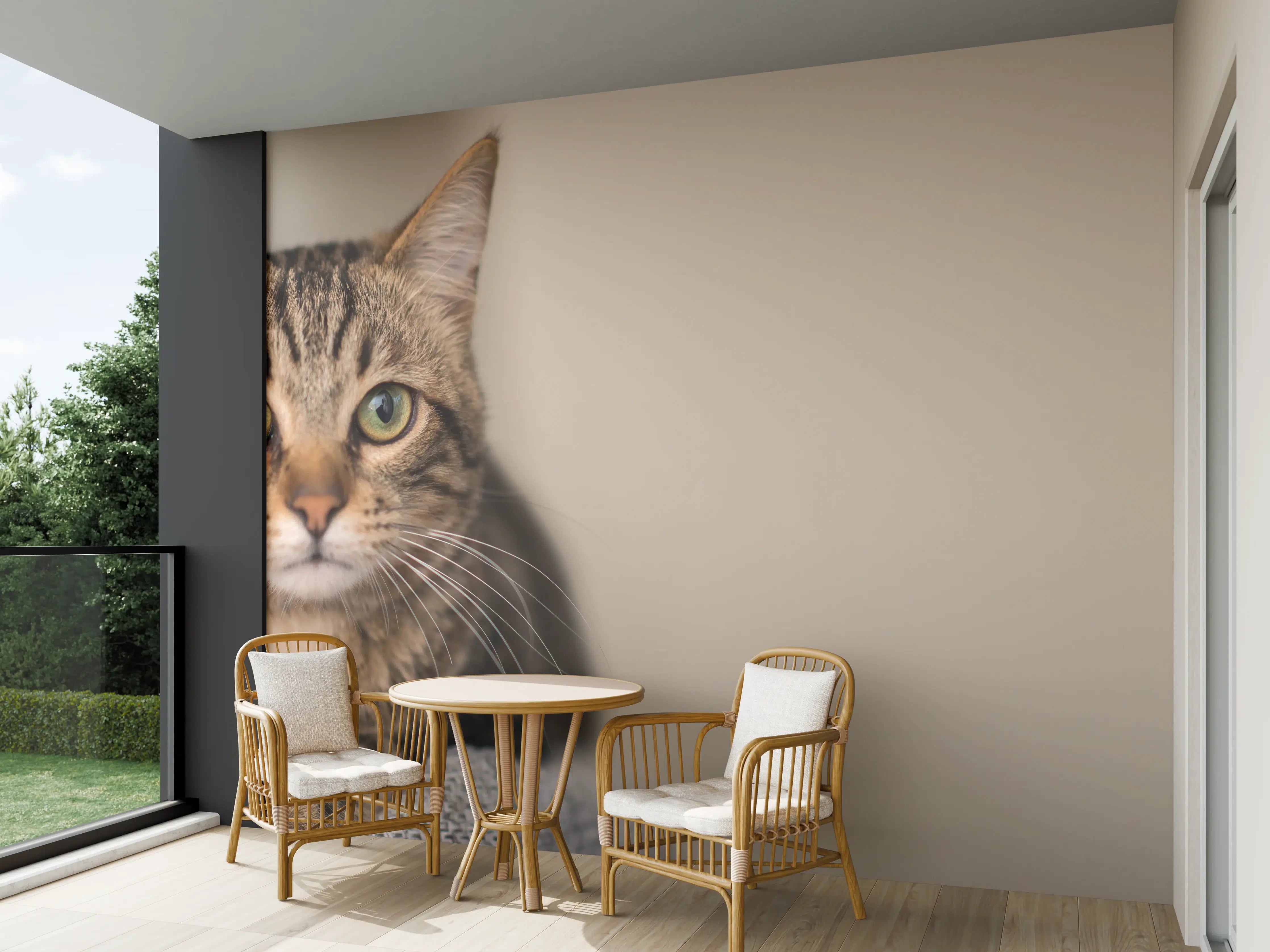 Wandverkleidung außen - Entspannte Hauskatze in Beige-Braun