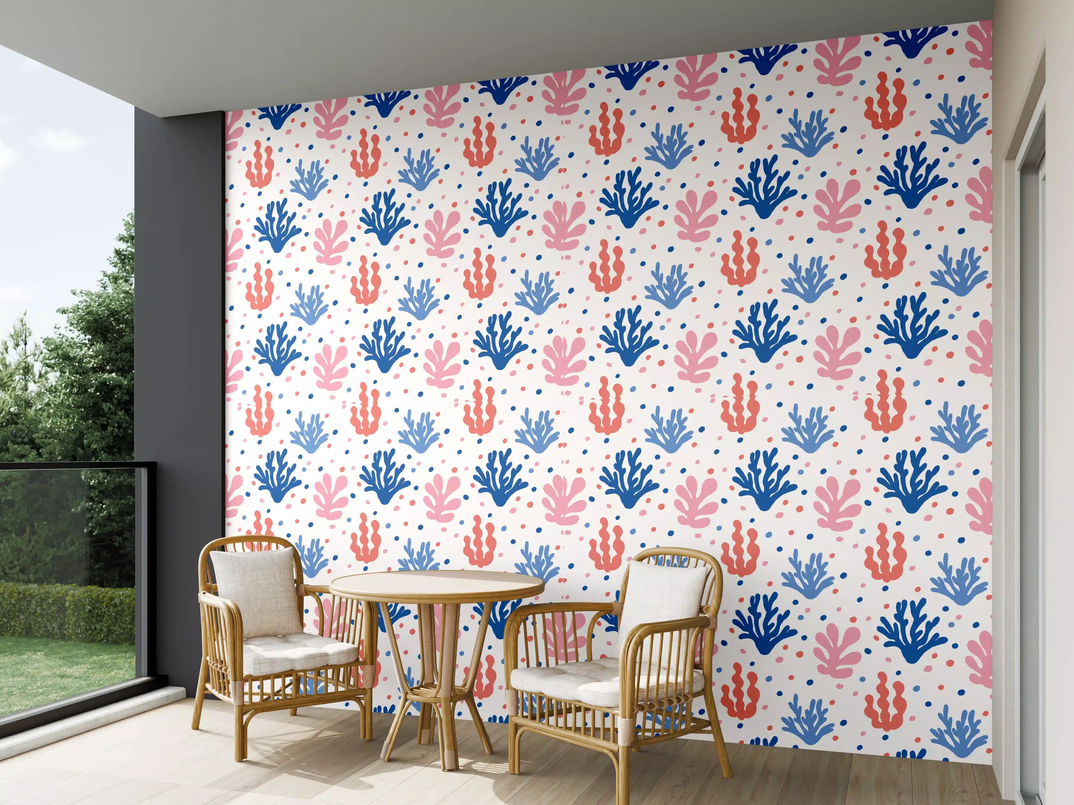 Wandverkleidung außen - Exotisches Korallen-Design in Blau und Rosa