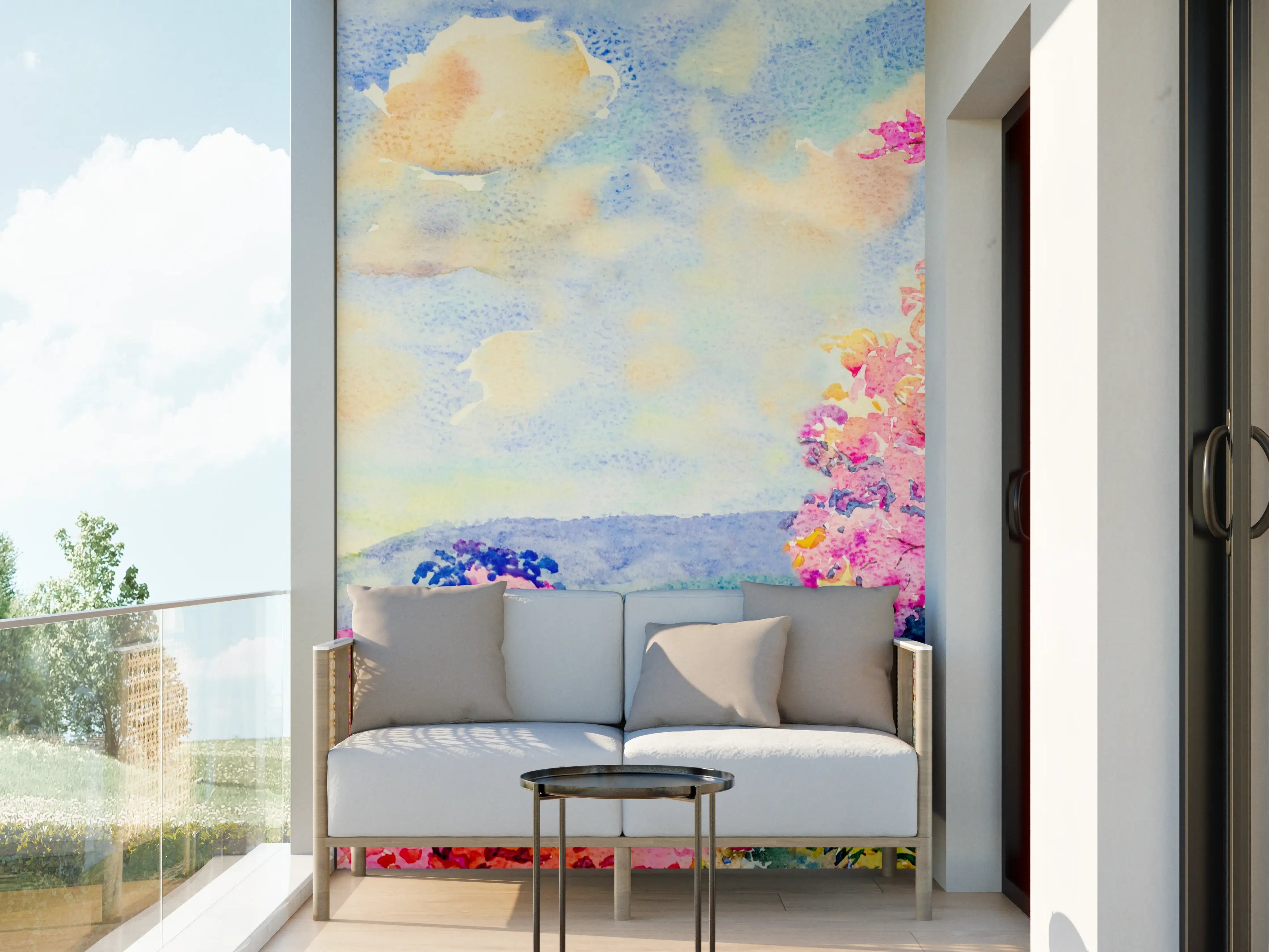 Wandverkleidung außen - Farbenfrohe Aquarell-Blumenlandschaft