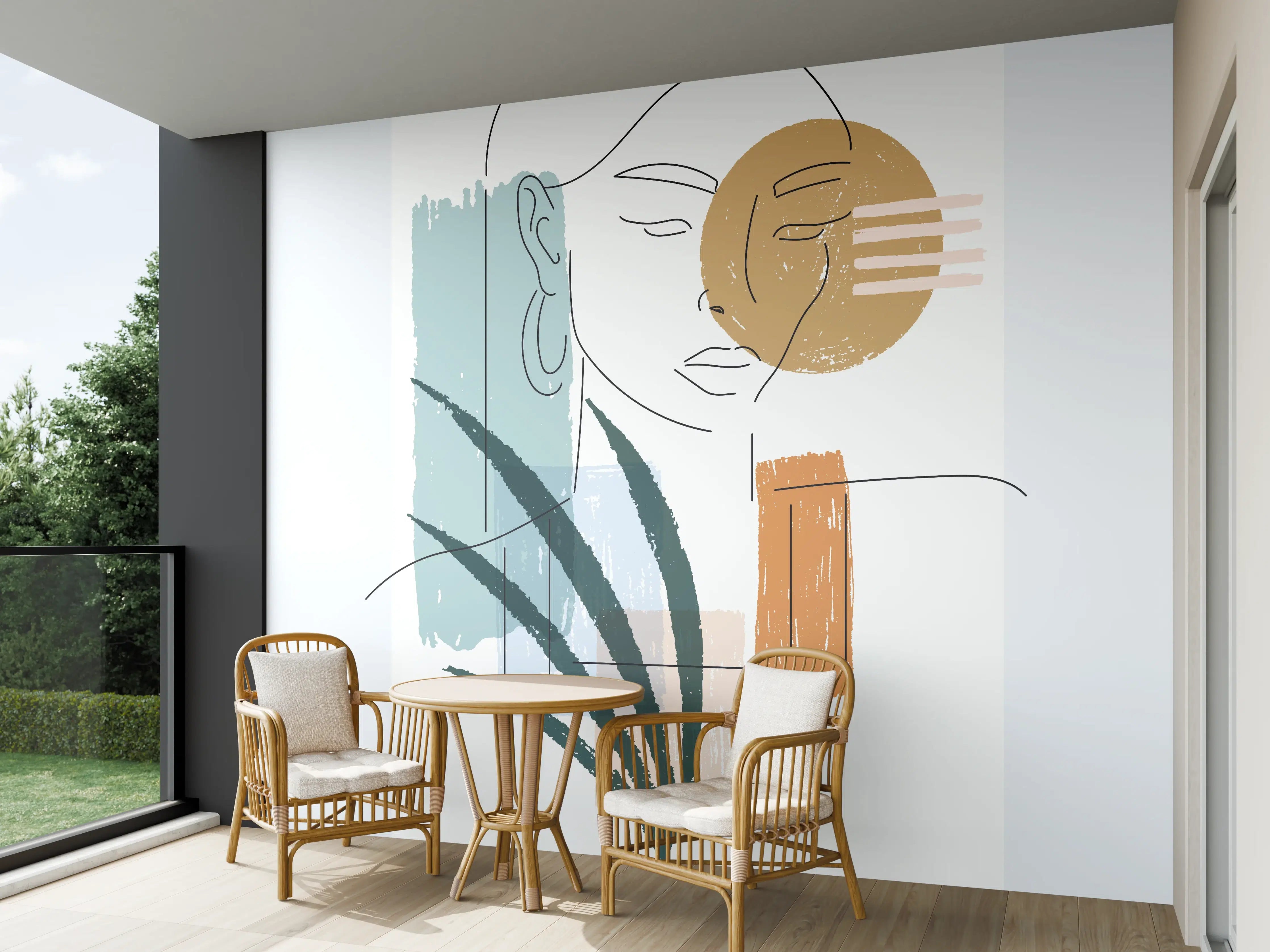 Wandverkleidung außen - Farbenfrohe Linienkunst Figur