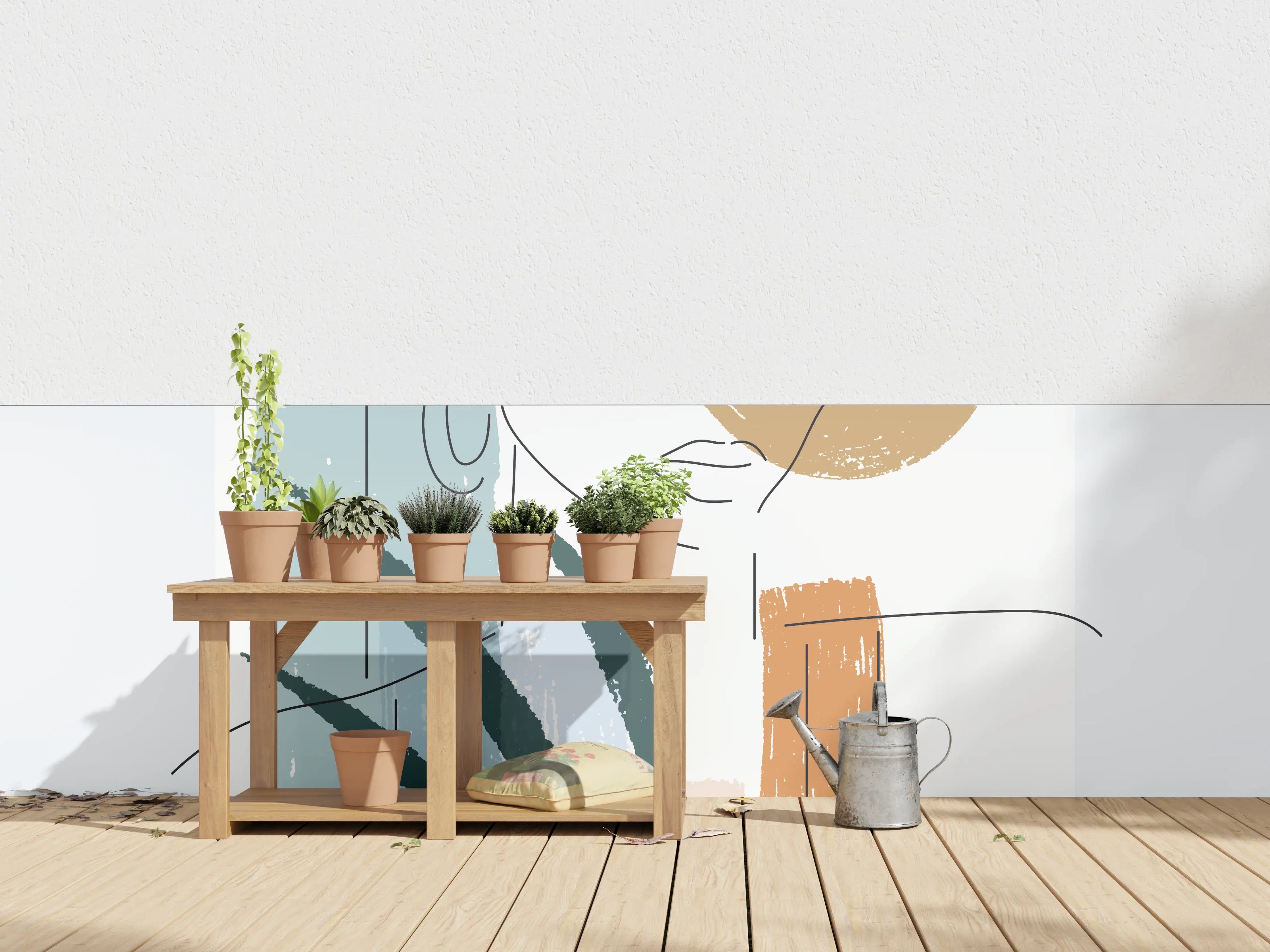 Wandverkleidung außen - Farbenfrohe Linienkunst Figur