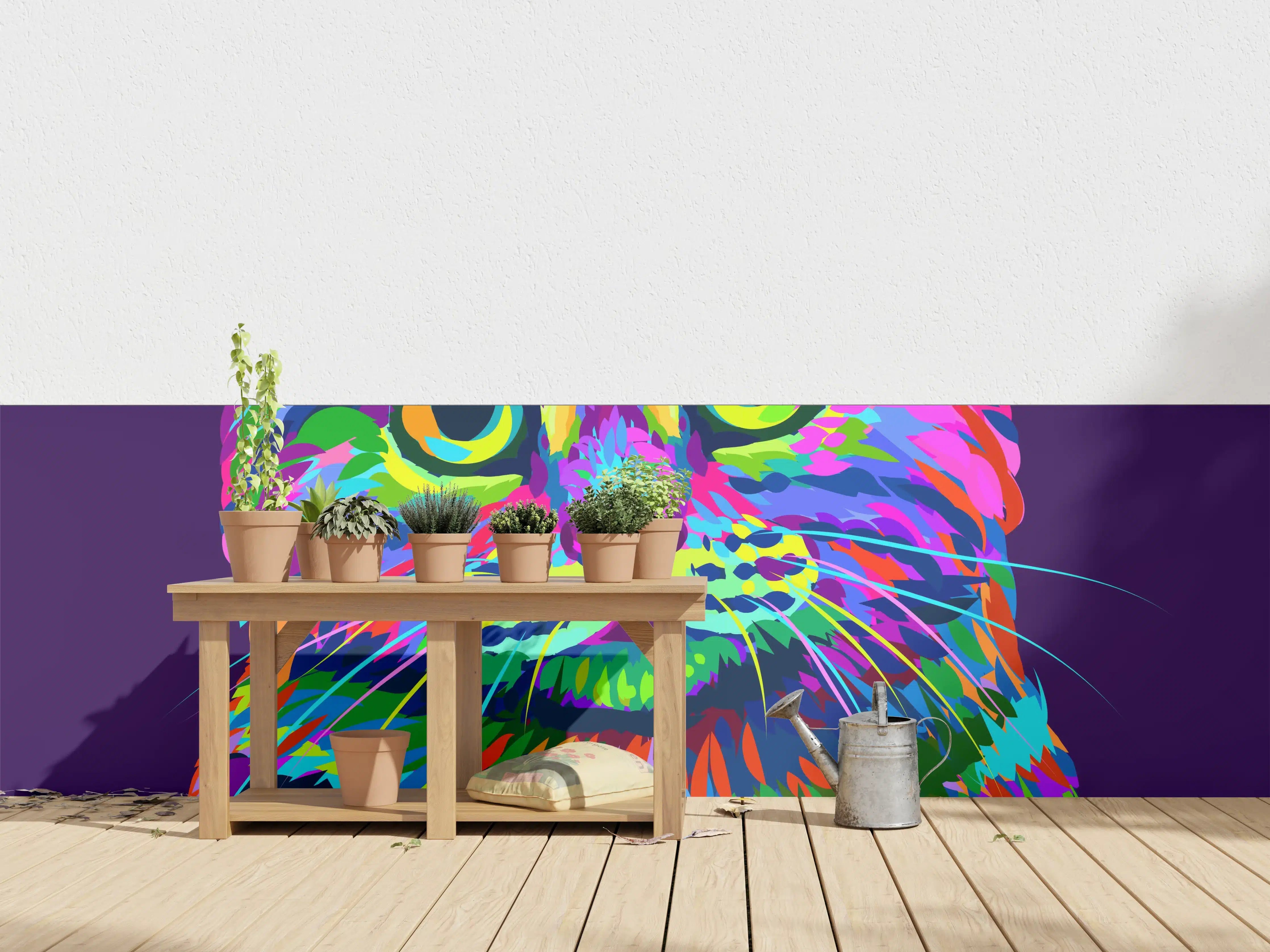 Wandverkleidung außen - Farbenfrohe Neon-Katzen-Illustration