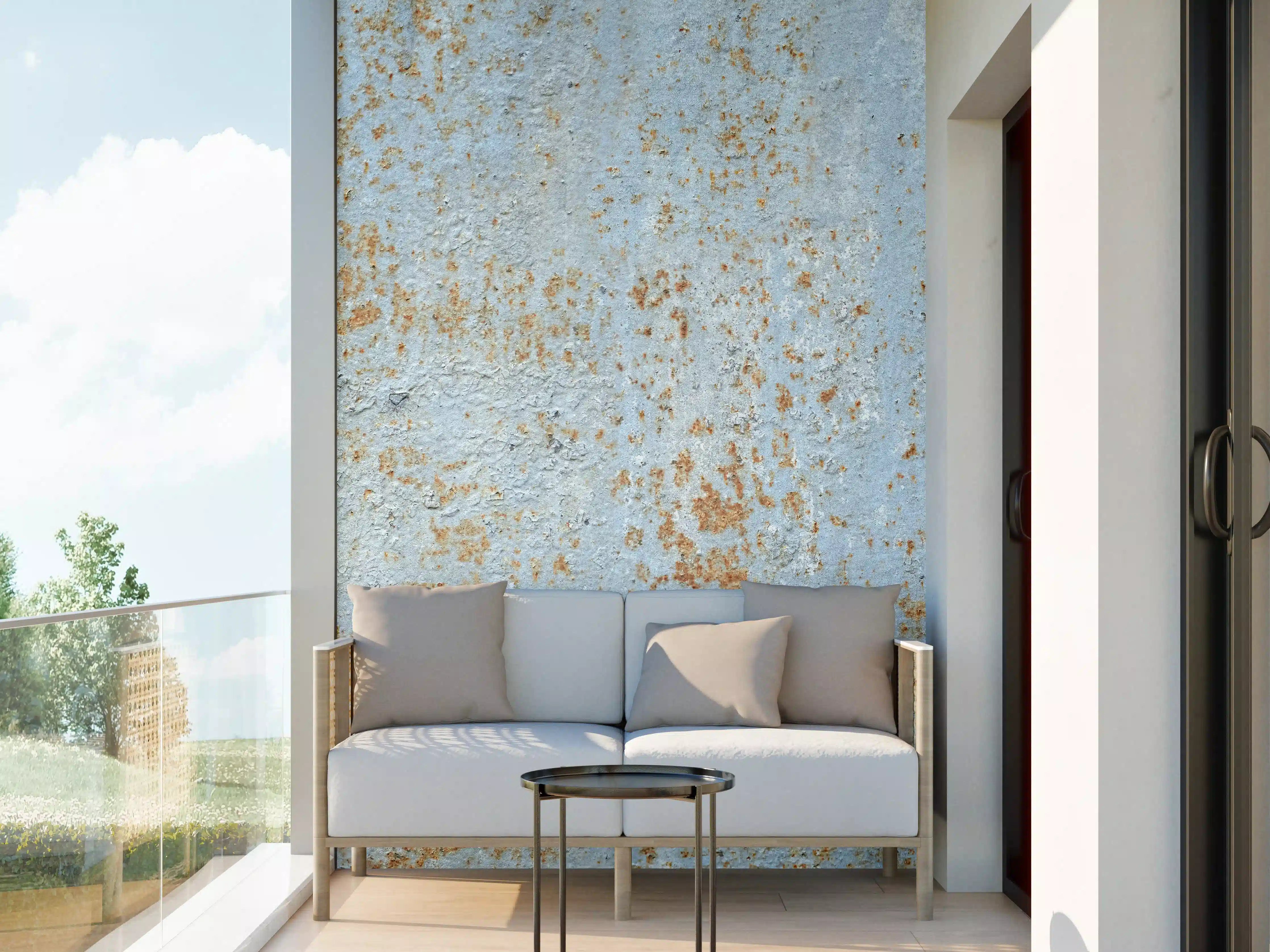 Wandverkleidung außen - Farbflocken auf rostigem Metallblech