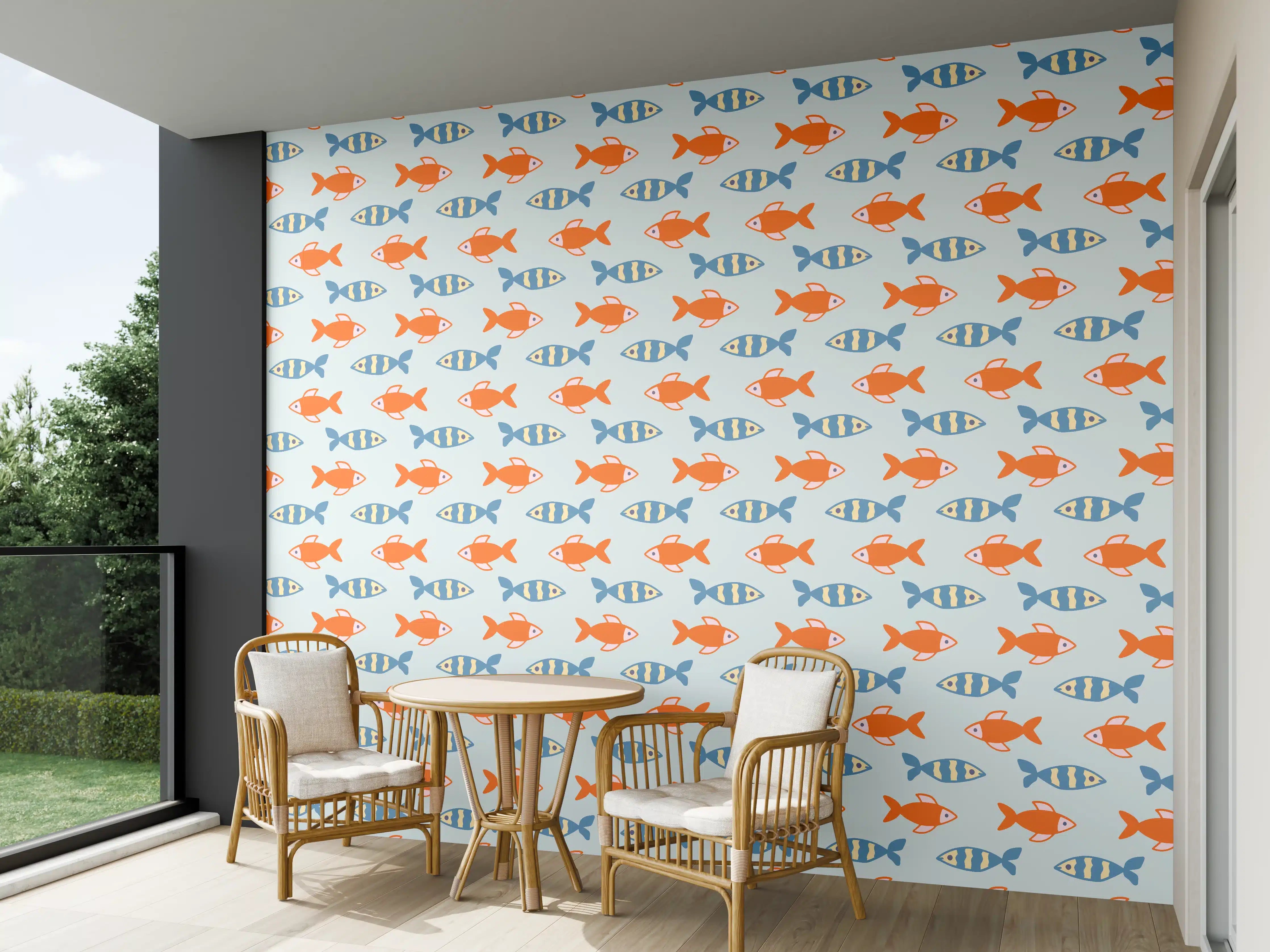 Wandverkleidung außen - Fischmuster Orange-Blau