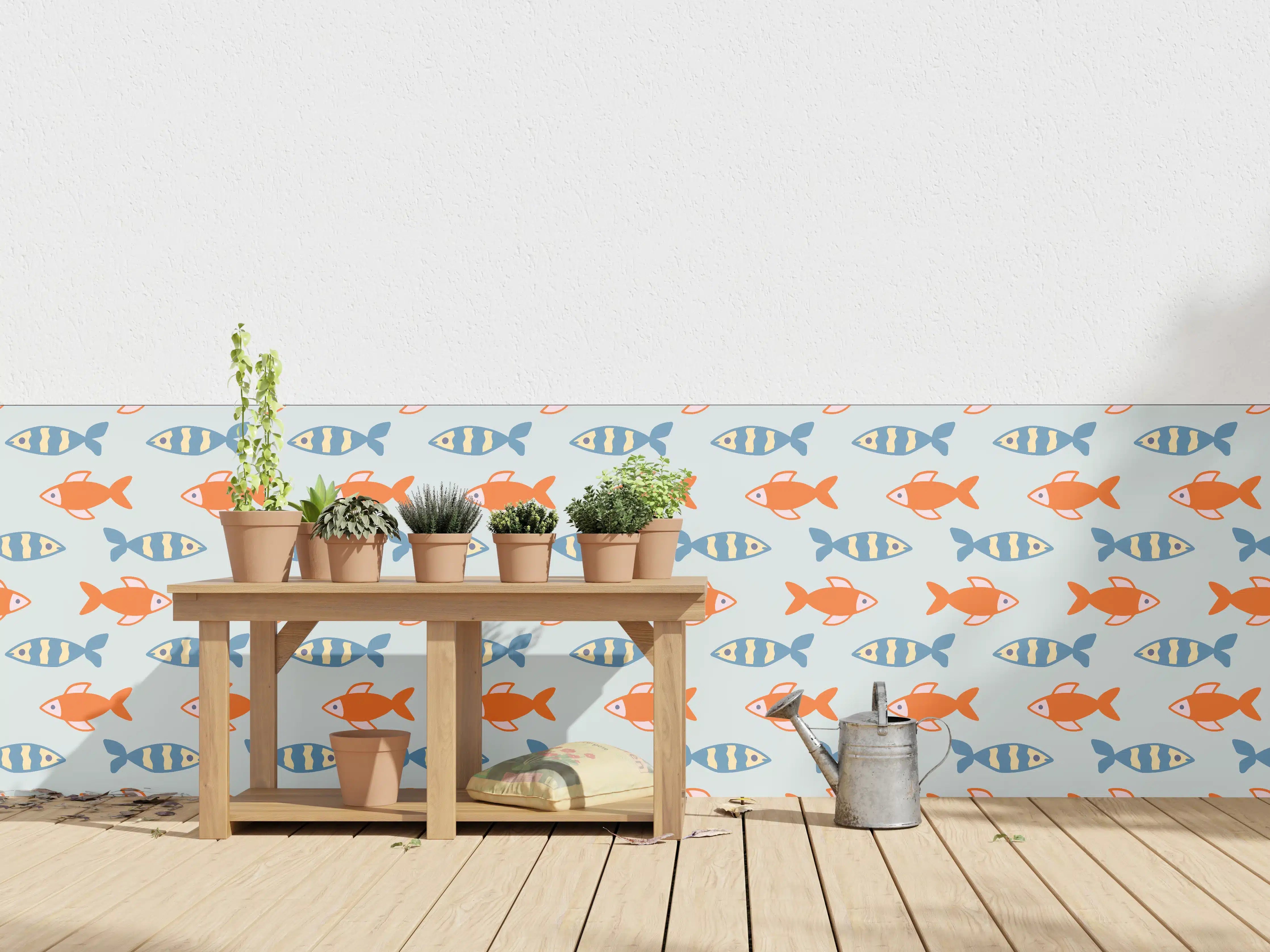 Wandverkleidung außen - Fischmuster Orange-Blau