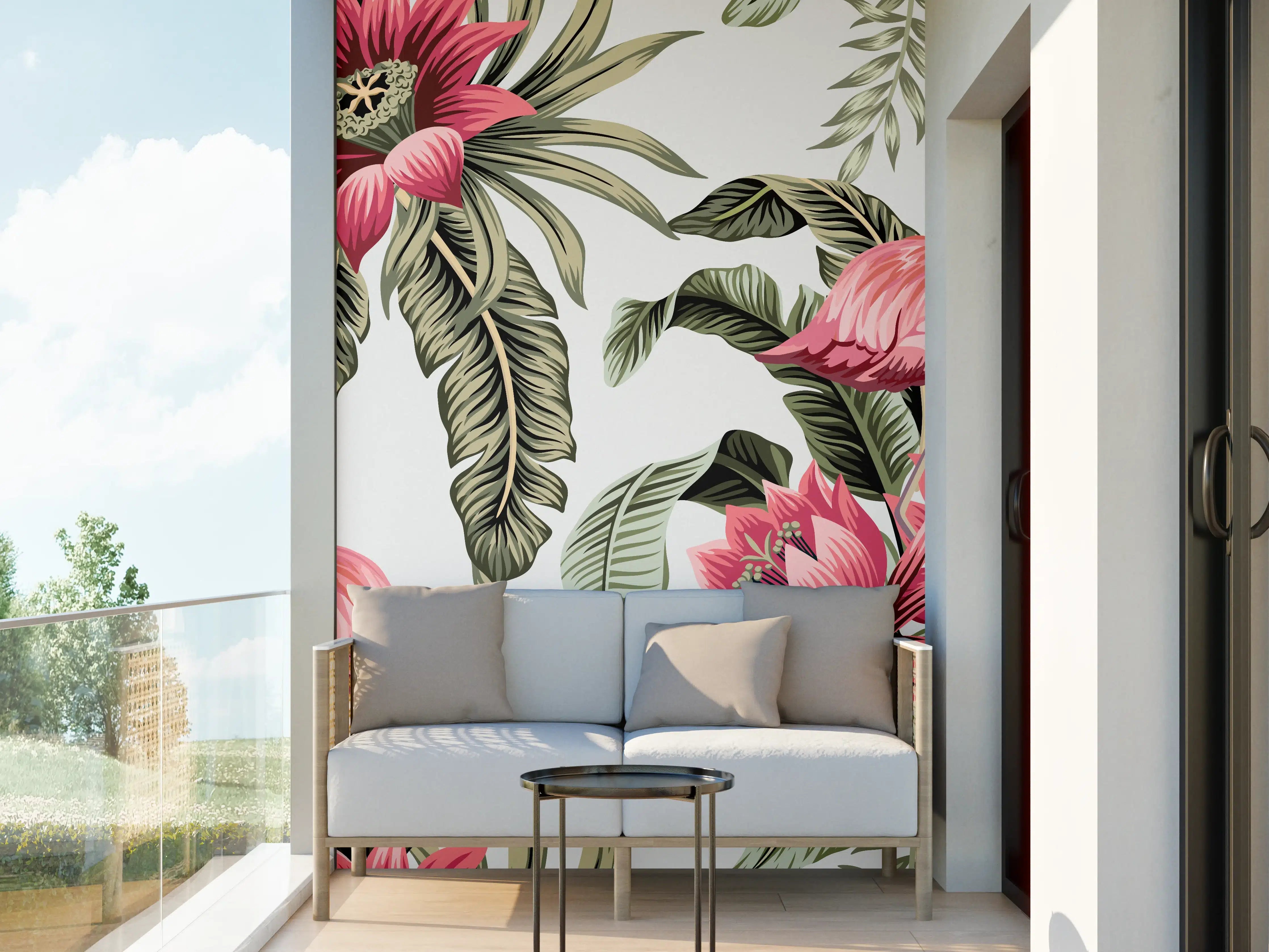 Wandverkleidung außen - Flamingo & Tropenblumen Muster