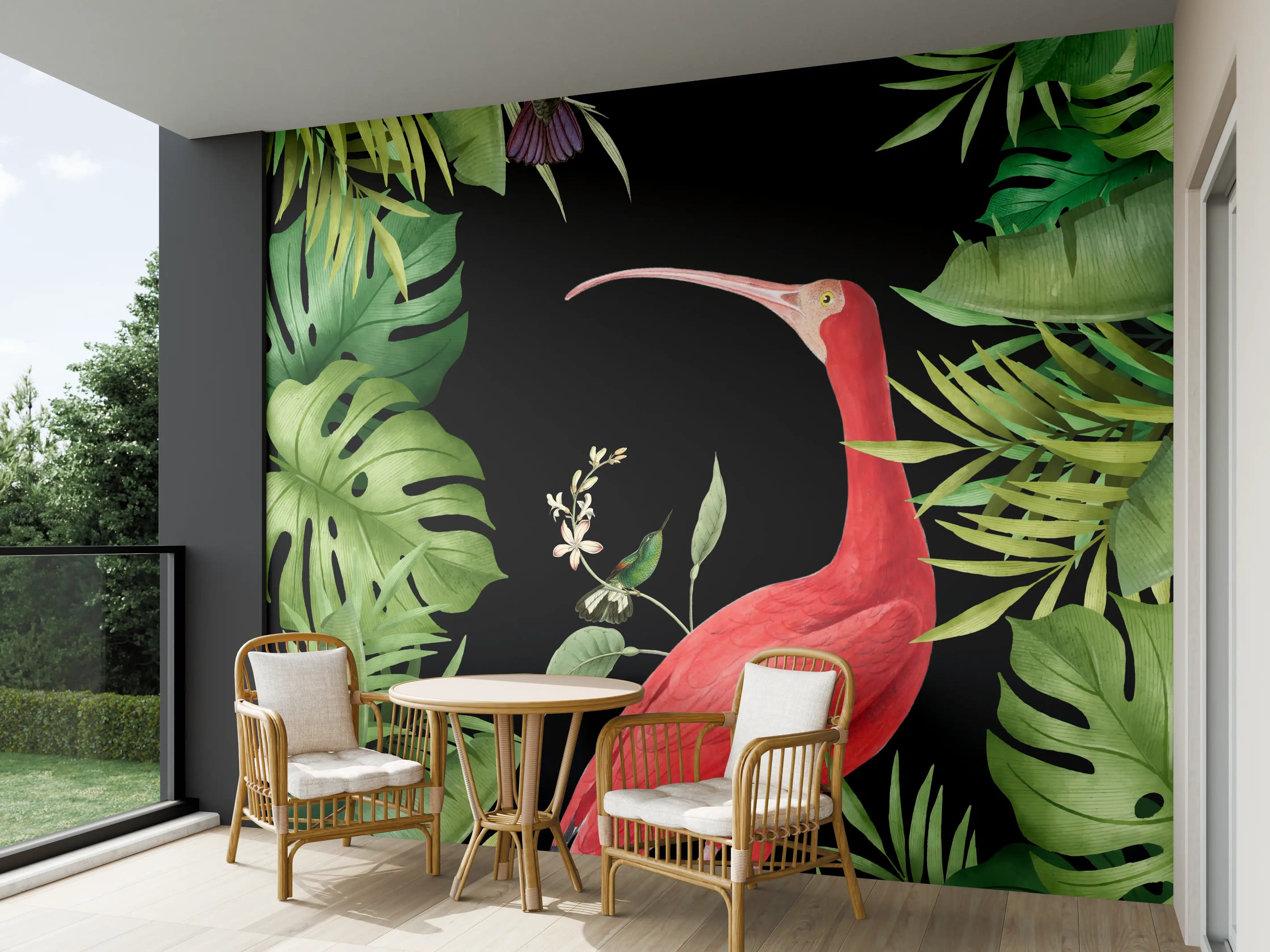 Wandverkleidung außen - Flamingo im Pflanzenrahmen