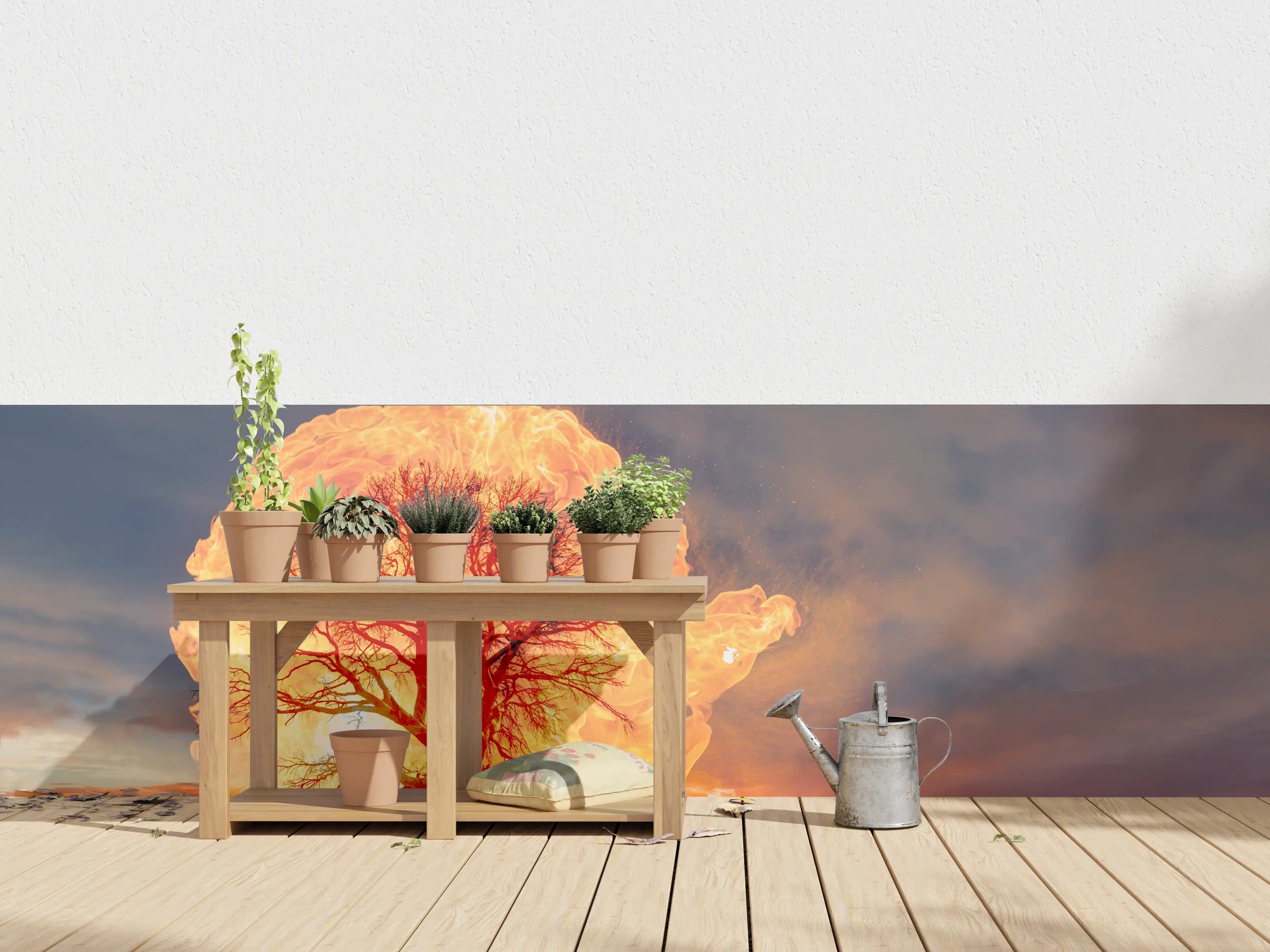 Wandverkleidung außen - Flammender Baum bei Gewitter