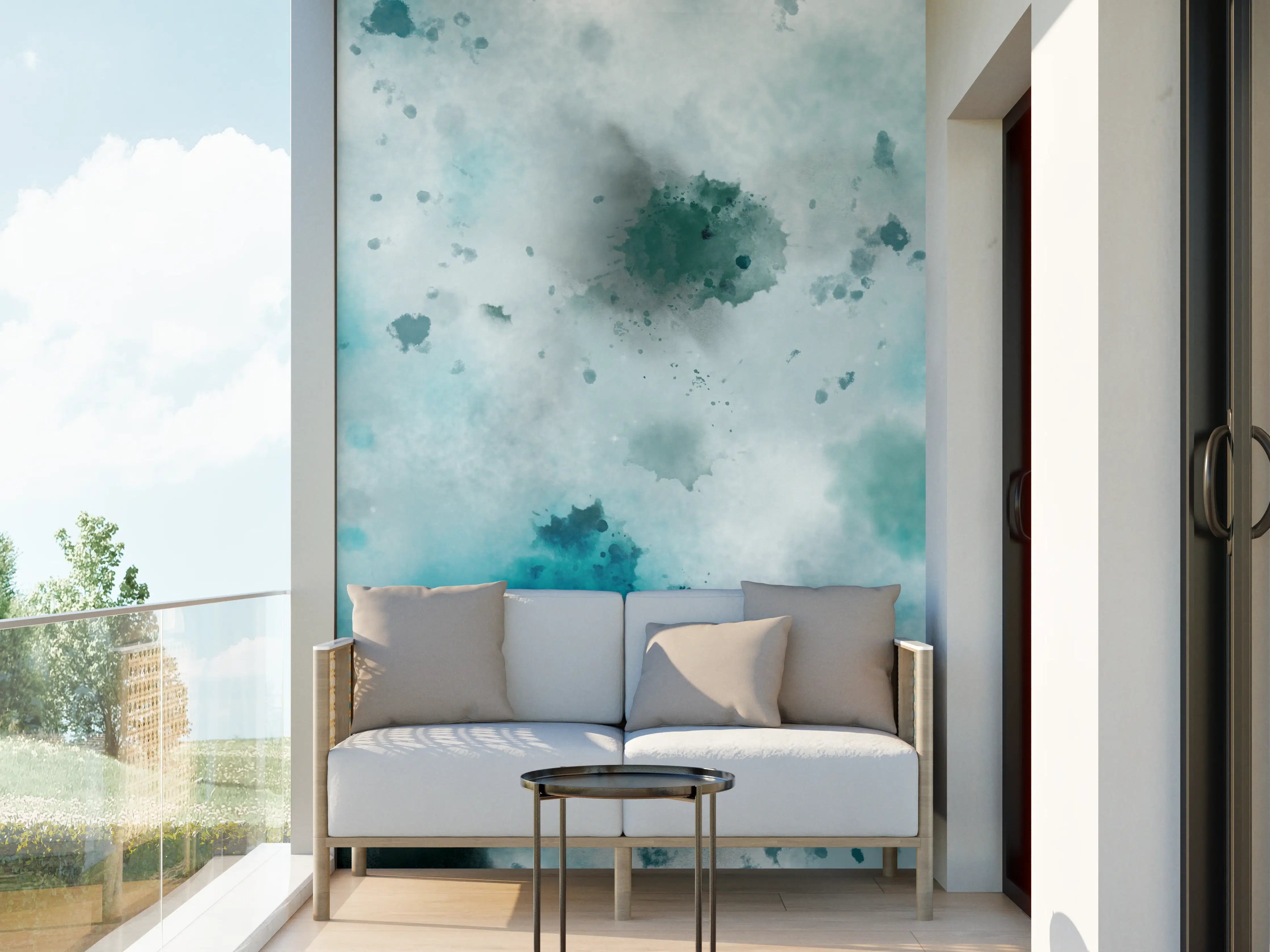 Wandverkleidung außen - Flecken auf türkisfarbenen Aquarellhintergrund