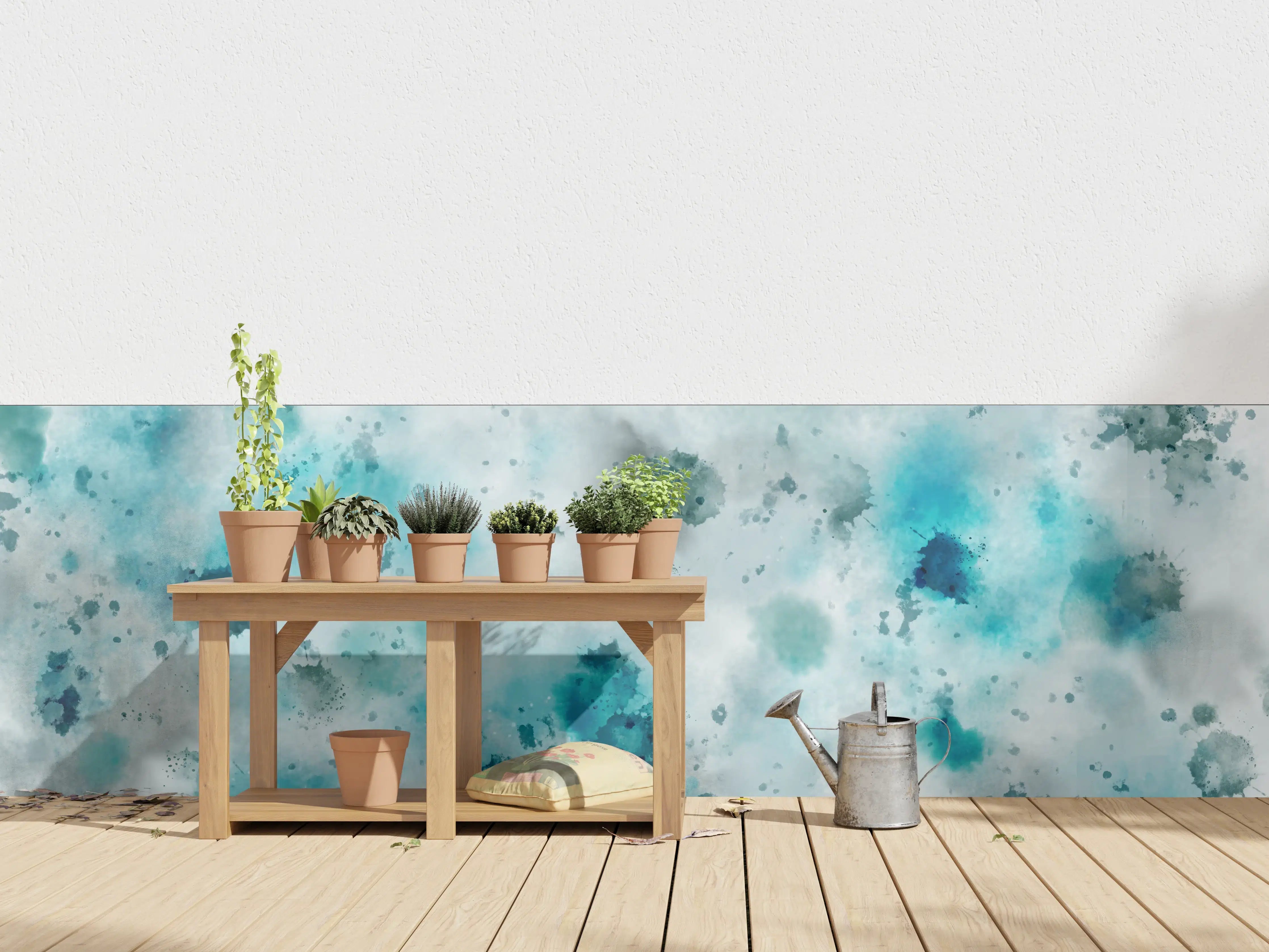 Wandverkleidung außen - Flecken auf türkisfarbenen Aquarellhintergrund