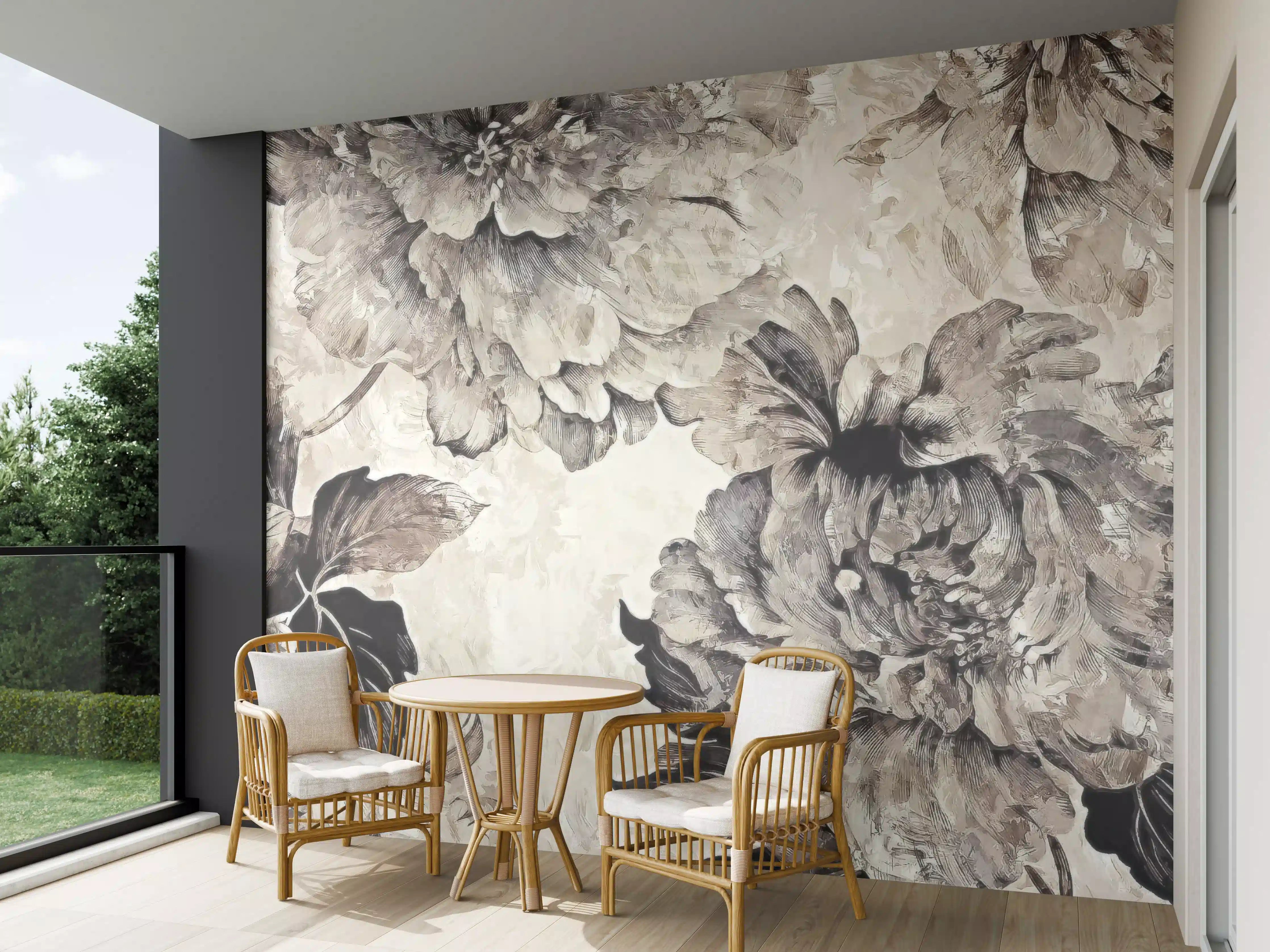 Wandverkleidung außen - Floral Grau-Beige Kunstposter