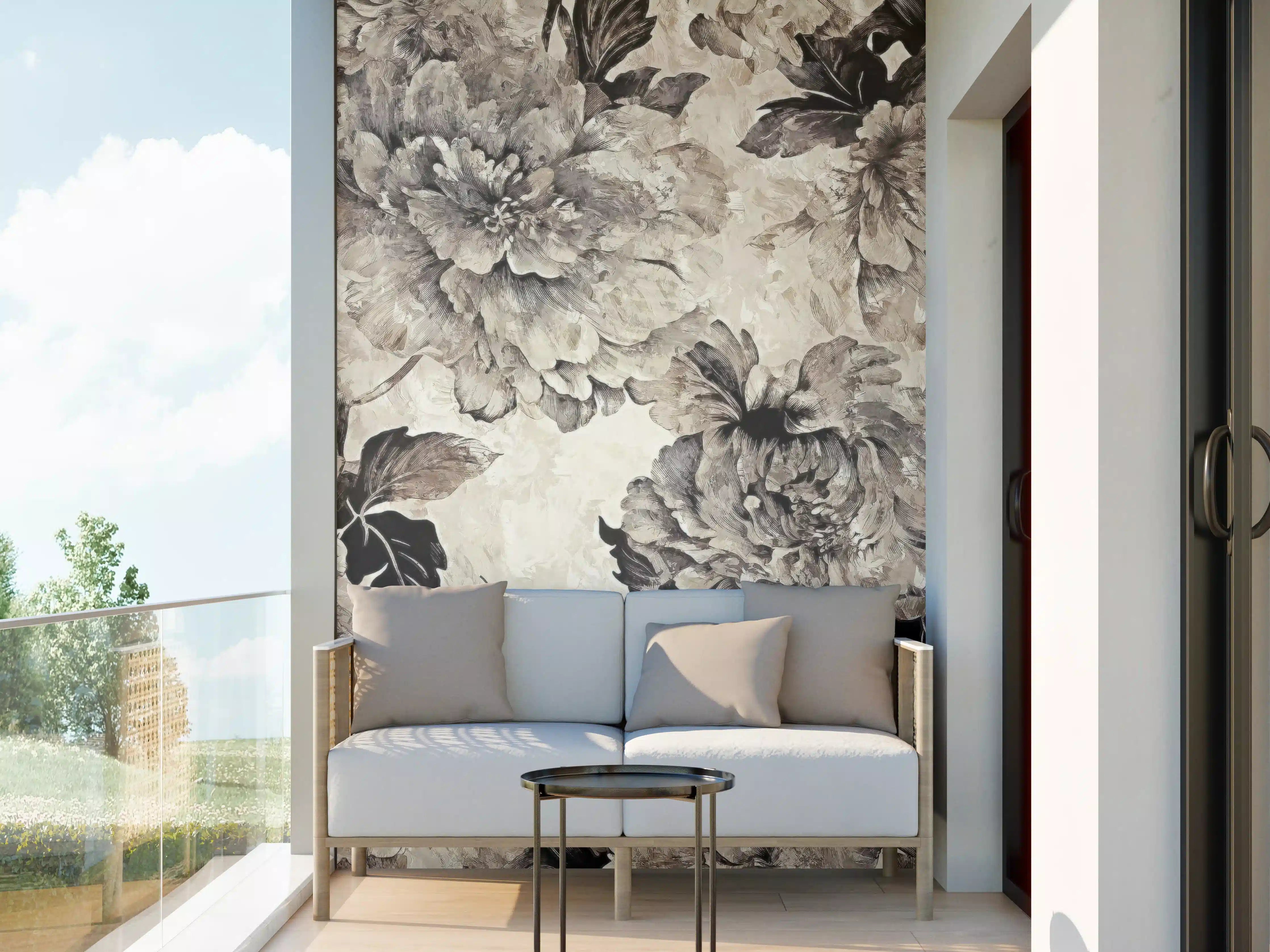 Wandverkleidung außen - Floral Grau-Beige Kunstposter