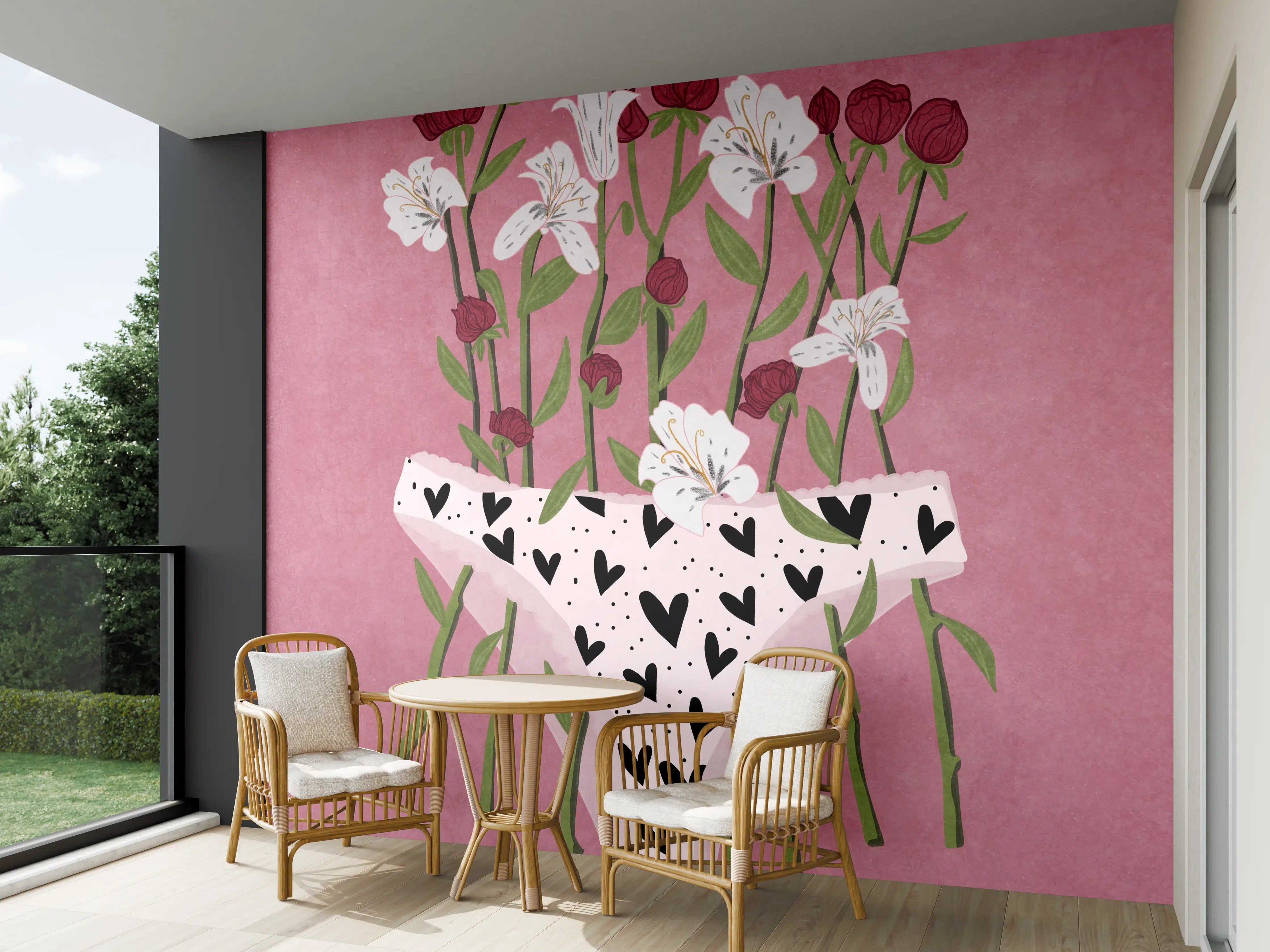 Wandverkleidung außen - Floral-Heart Lingerie Illustration