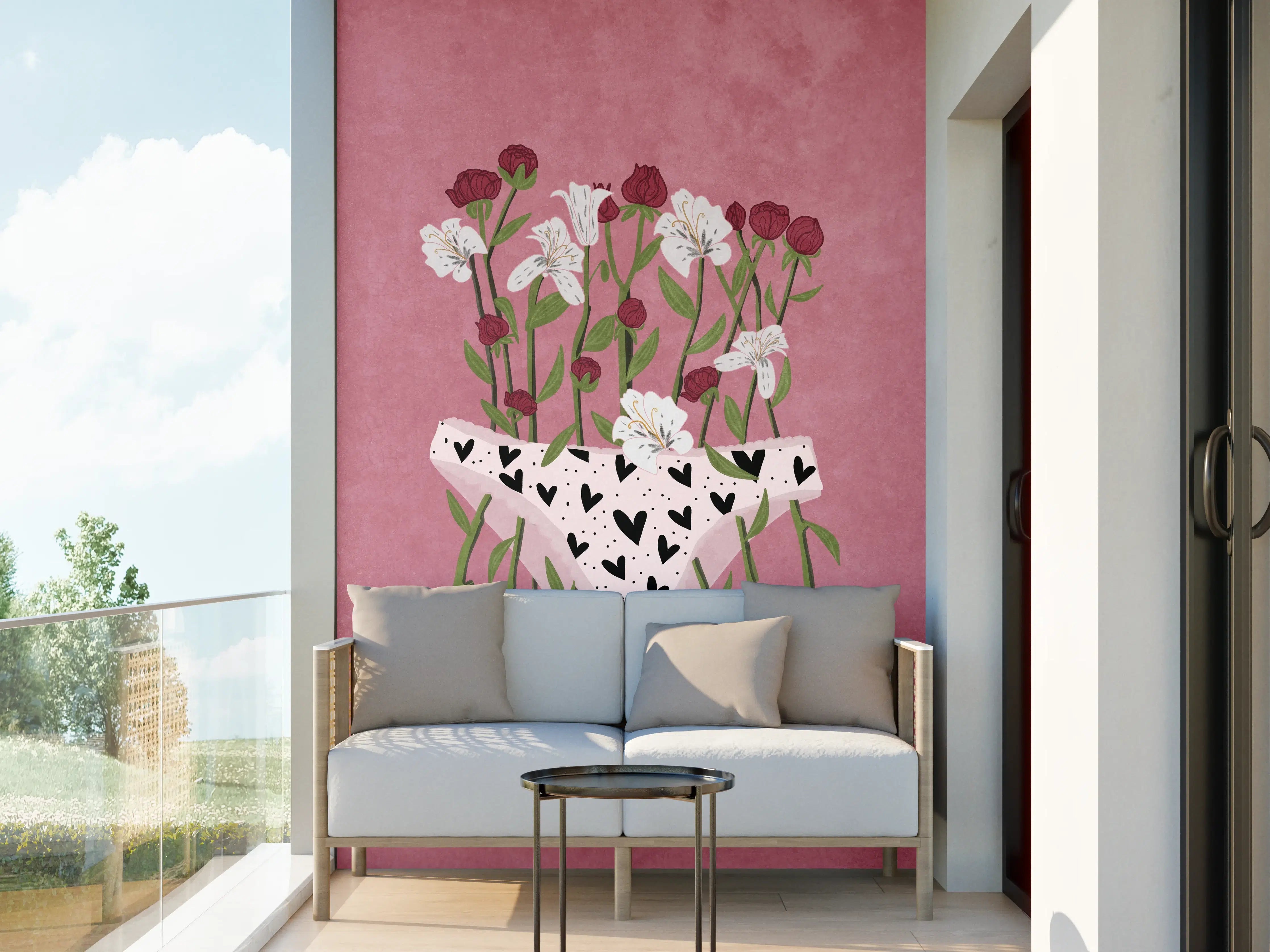 Wandverkleidung außen - Floral-Heart Lingerie Illustration