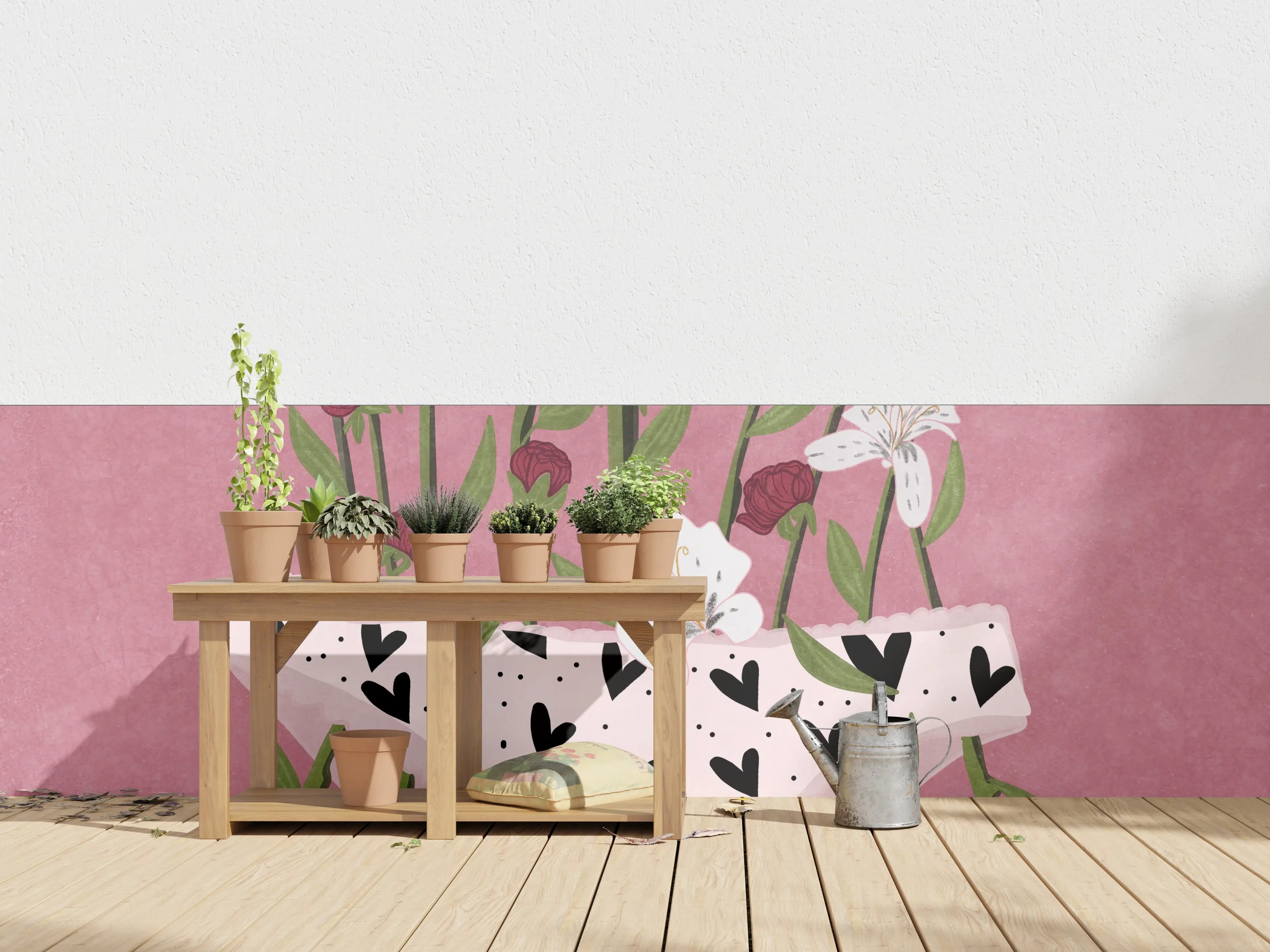 Wandverkleidung außen - Floral-Heart Lingerie Illustration