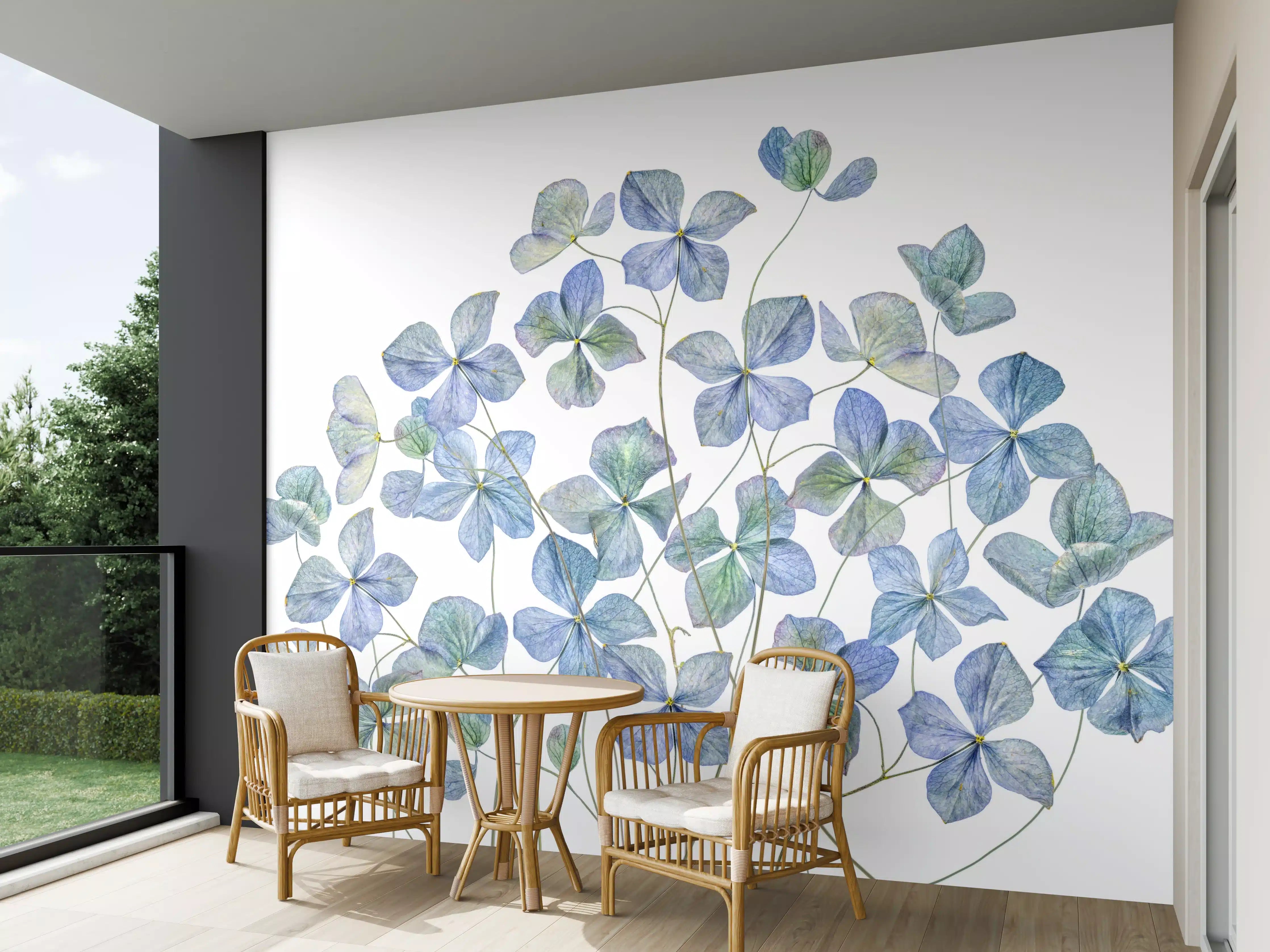 Wandverkleidung außen - Florale Darstellung - Blaue Blumen