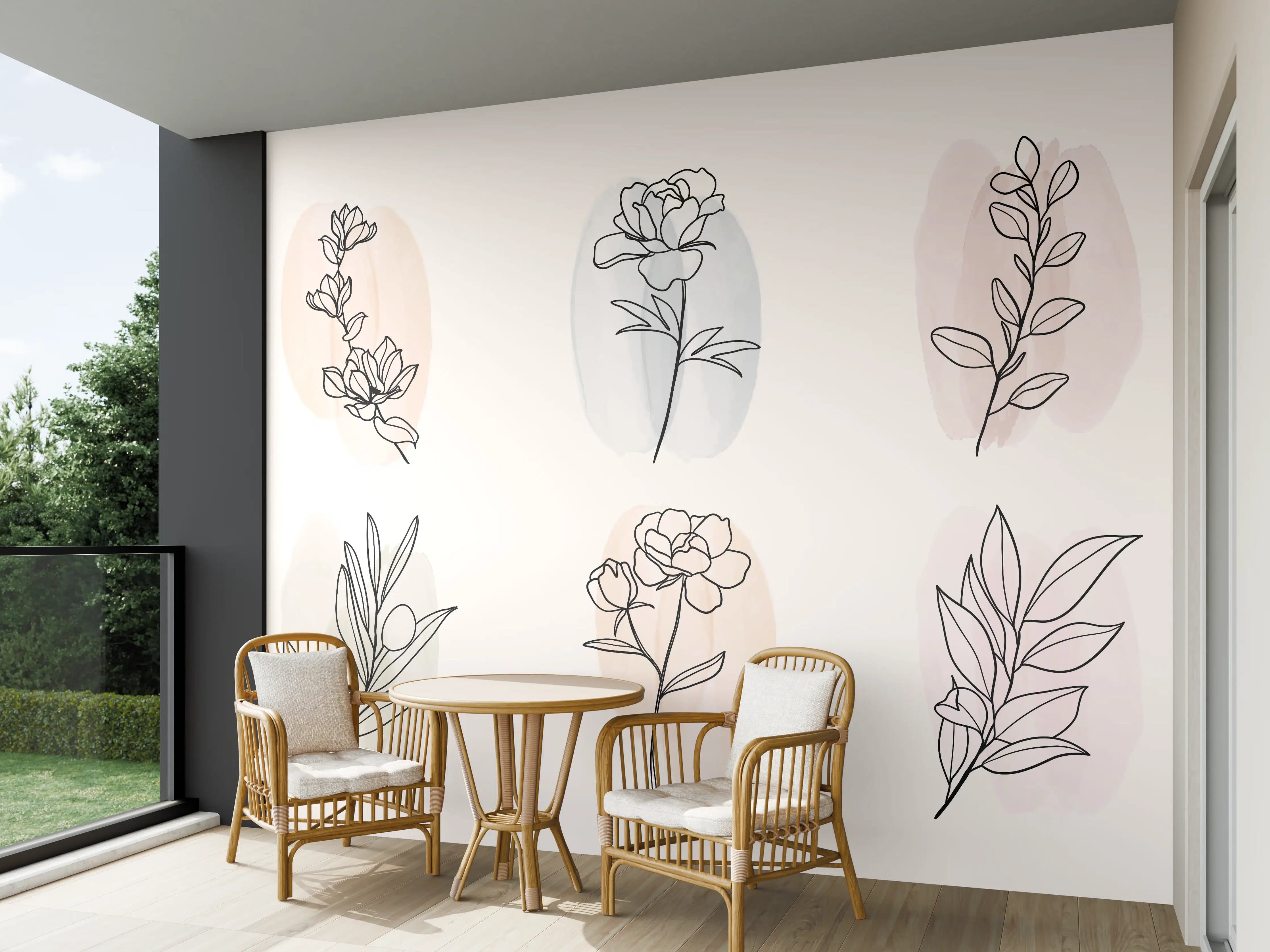 Wandverkleidung außen - Florale Lineart Zeichnung Kollektion