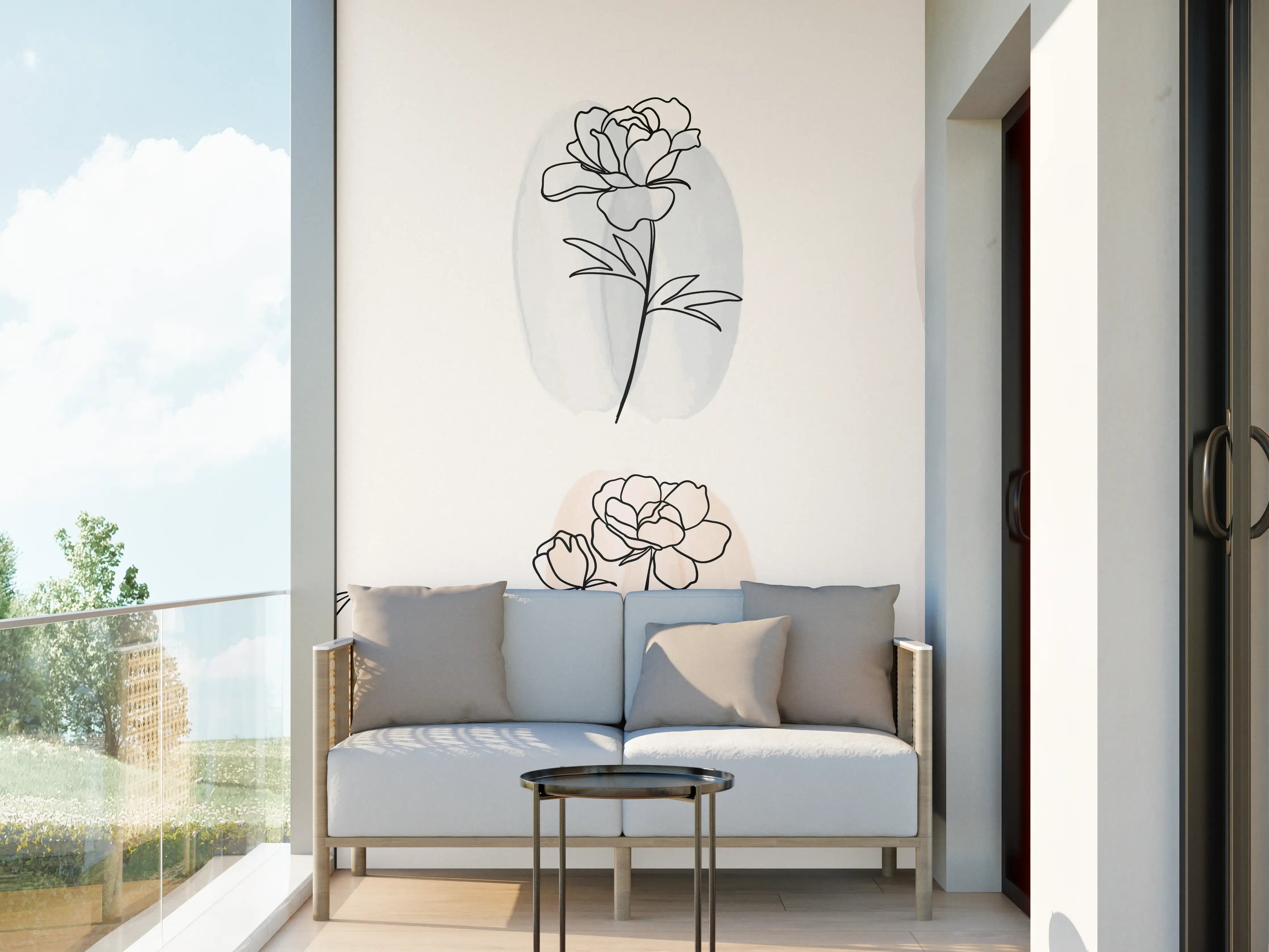 Wandverkleidung außen - Florale Lineart Zeichnung Kollektion