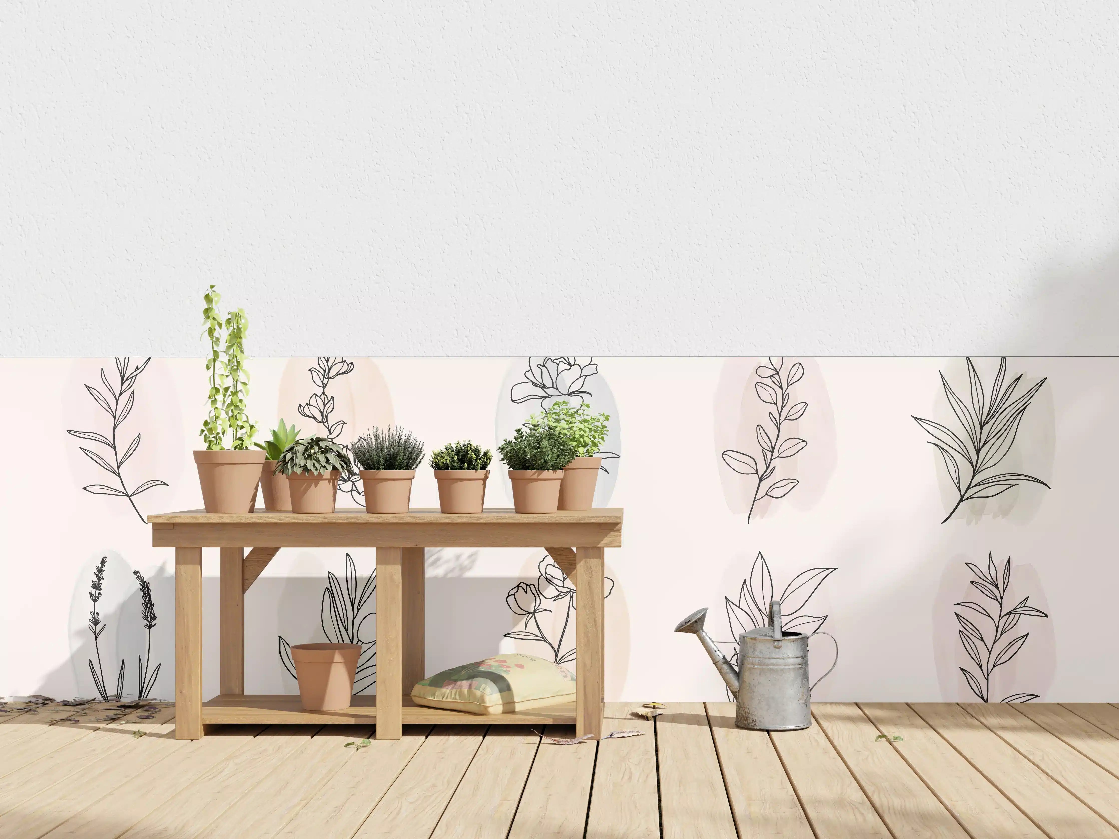 Wandverkleidung außen - Florale Lineart Zeichnung Kollektion