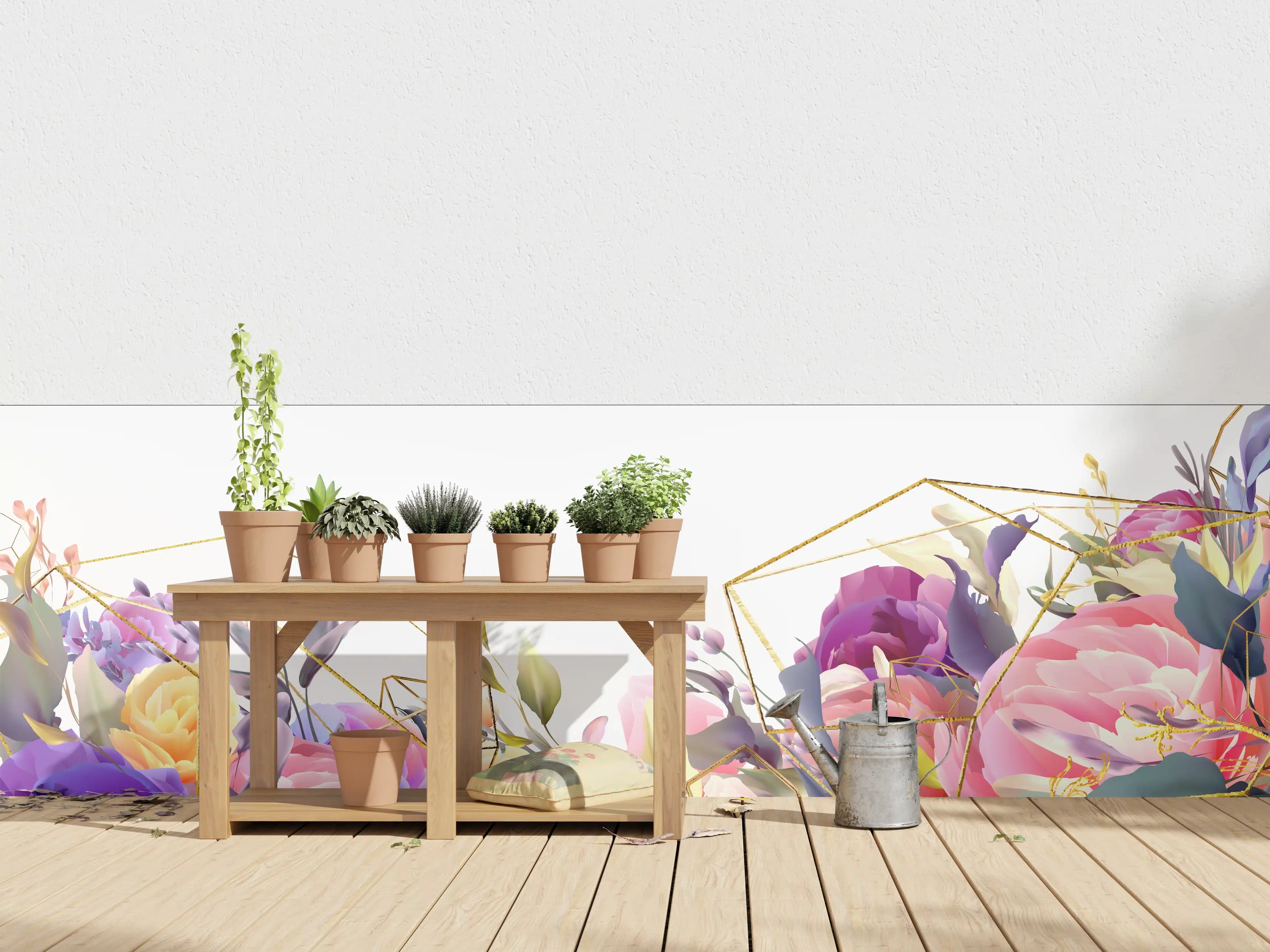 Wandverkleidung außen - Florales Muster mit Goldakzenten