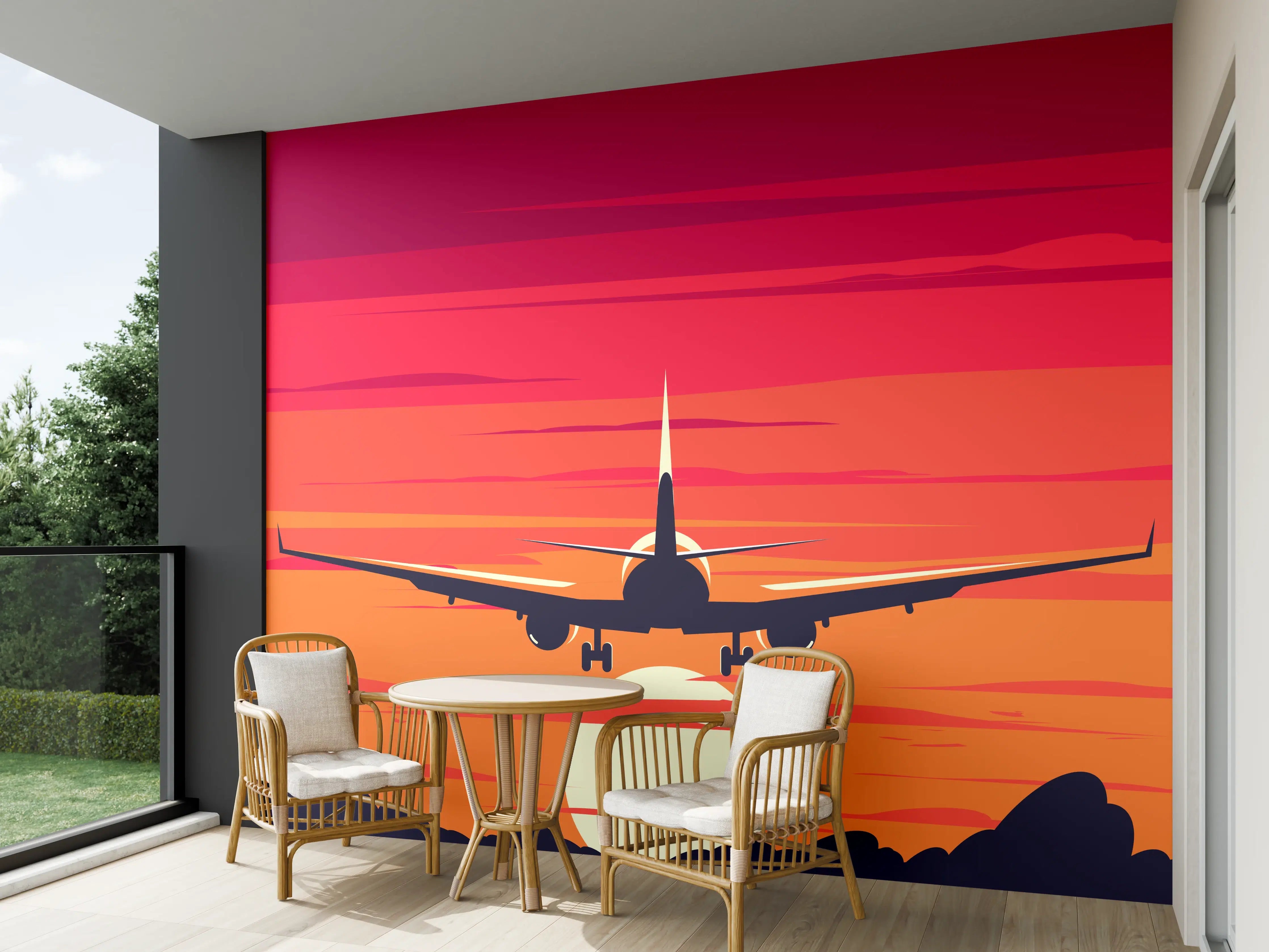 Wandverkleidung außen - Flugzeug Silhouette Sonnenuntergang