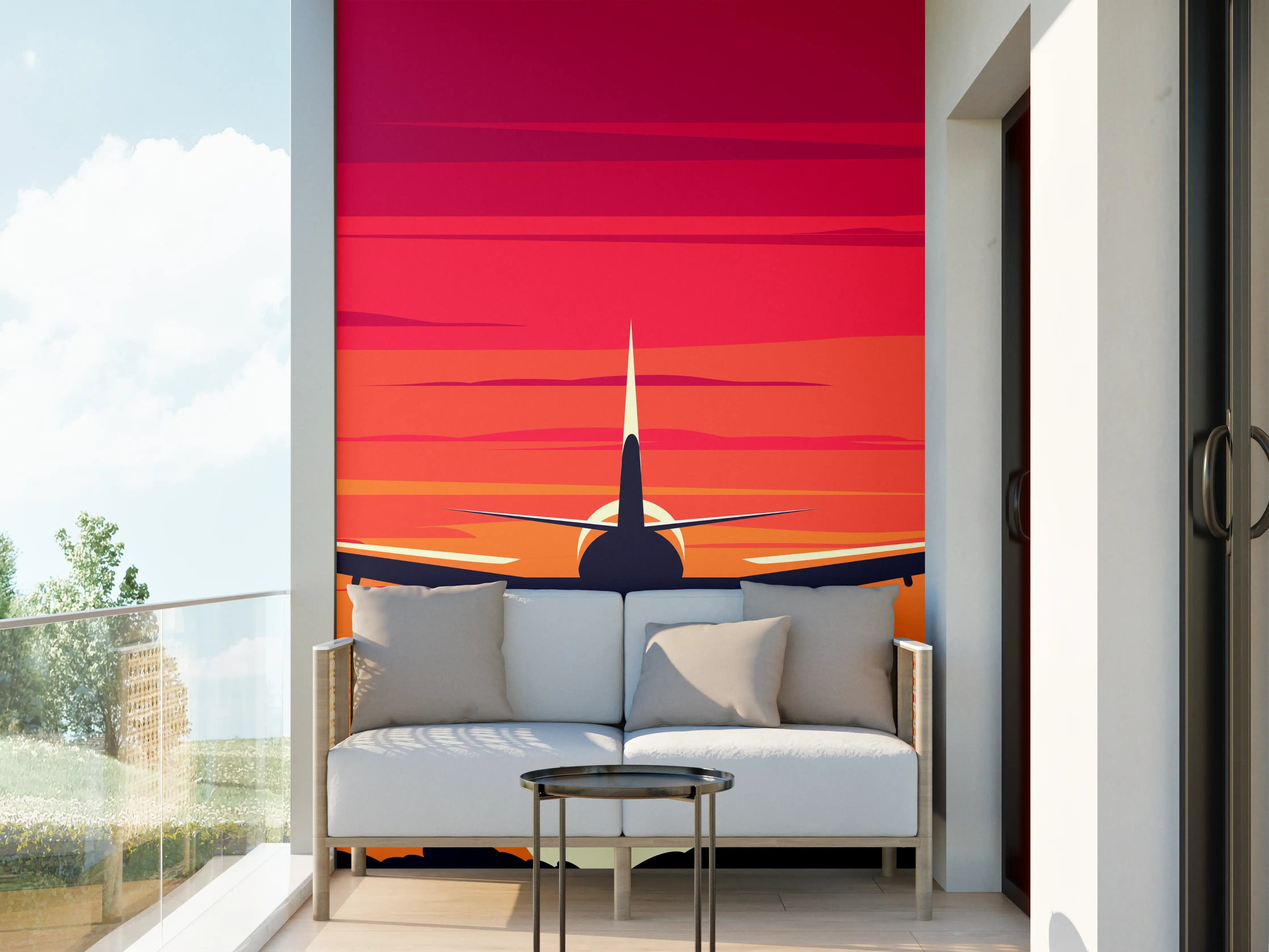 Wandverkleidung außen - Flugzeug Silhouette Sonnenuntergang