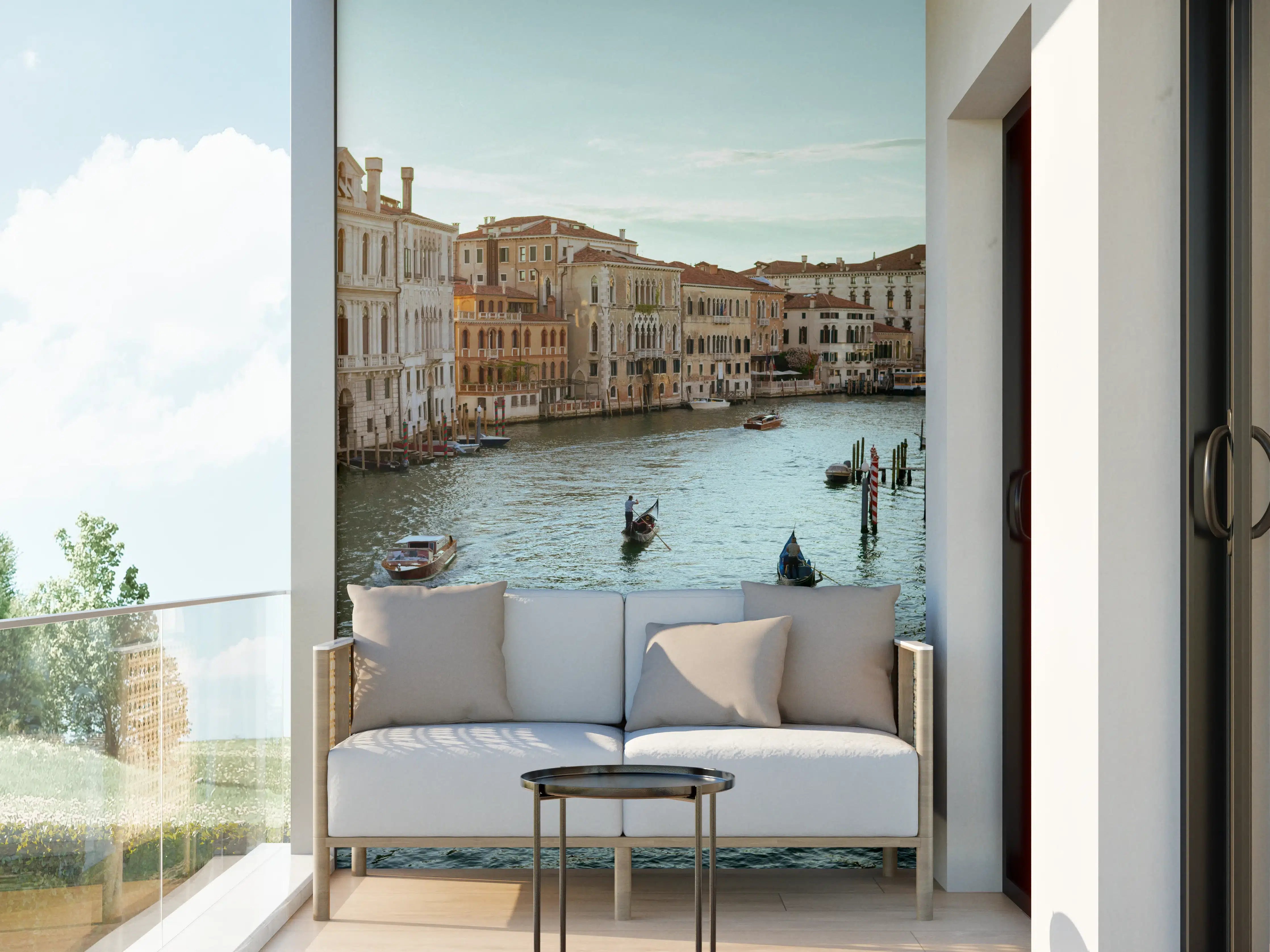 Wandverkleidung außen - Flusslandschaft mit Gondel - Venedig