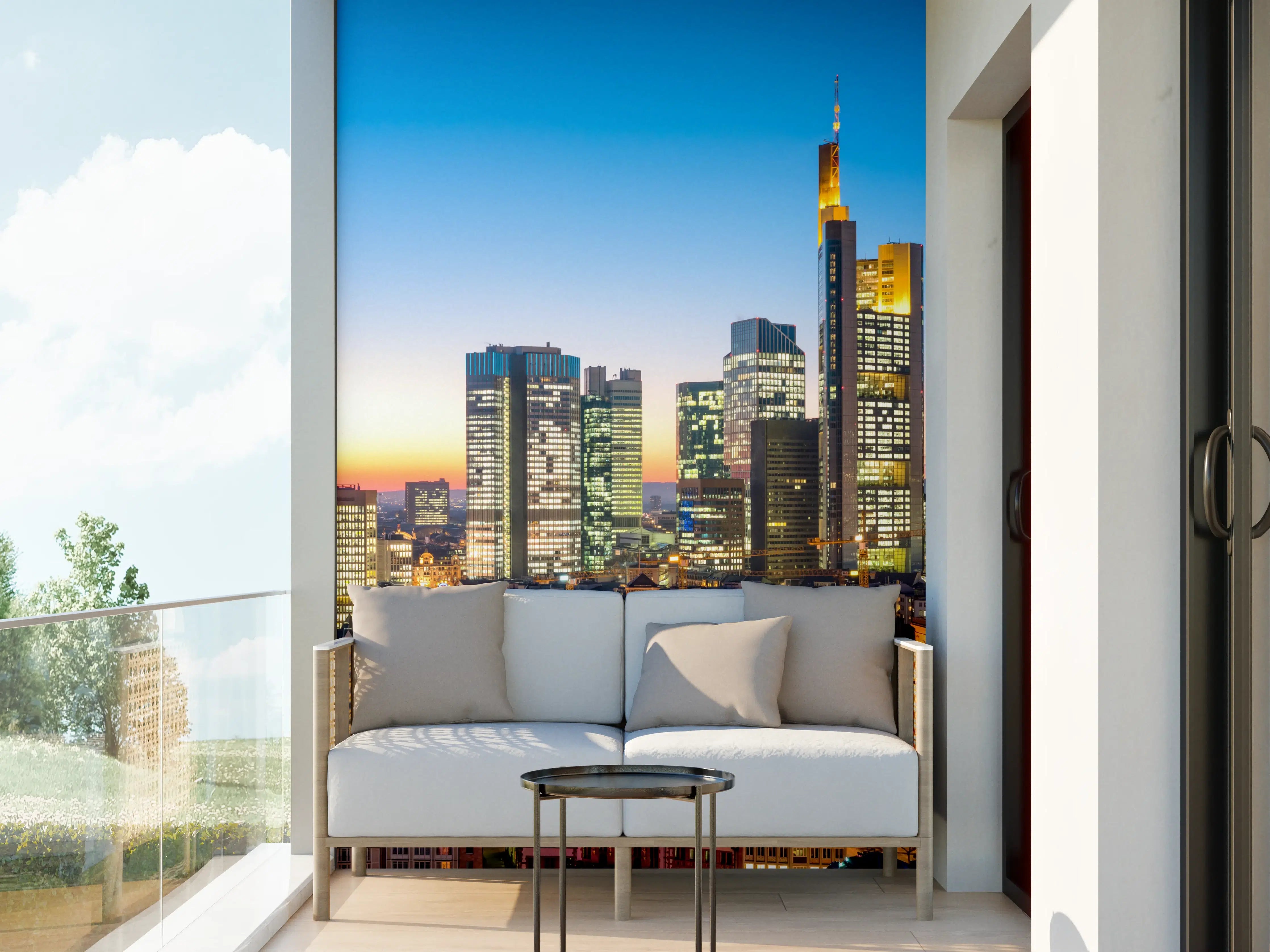 Wandverkleidung außen - Frankfurt Skyline Dämmerung