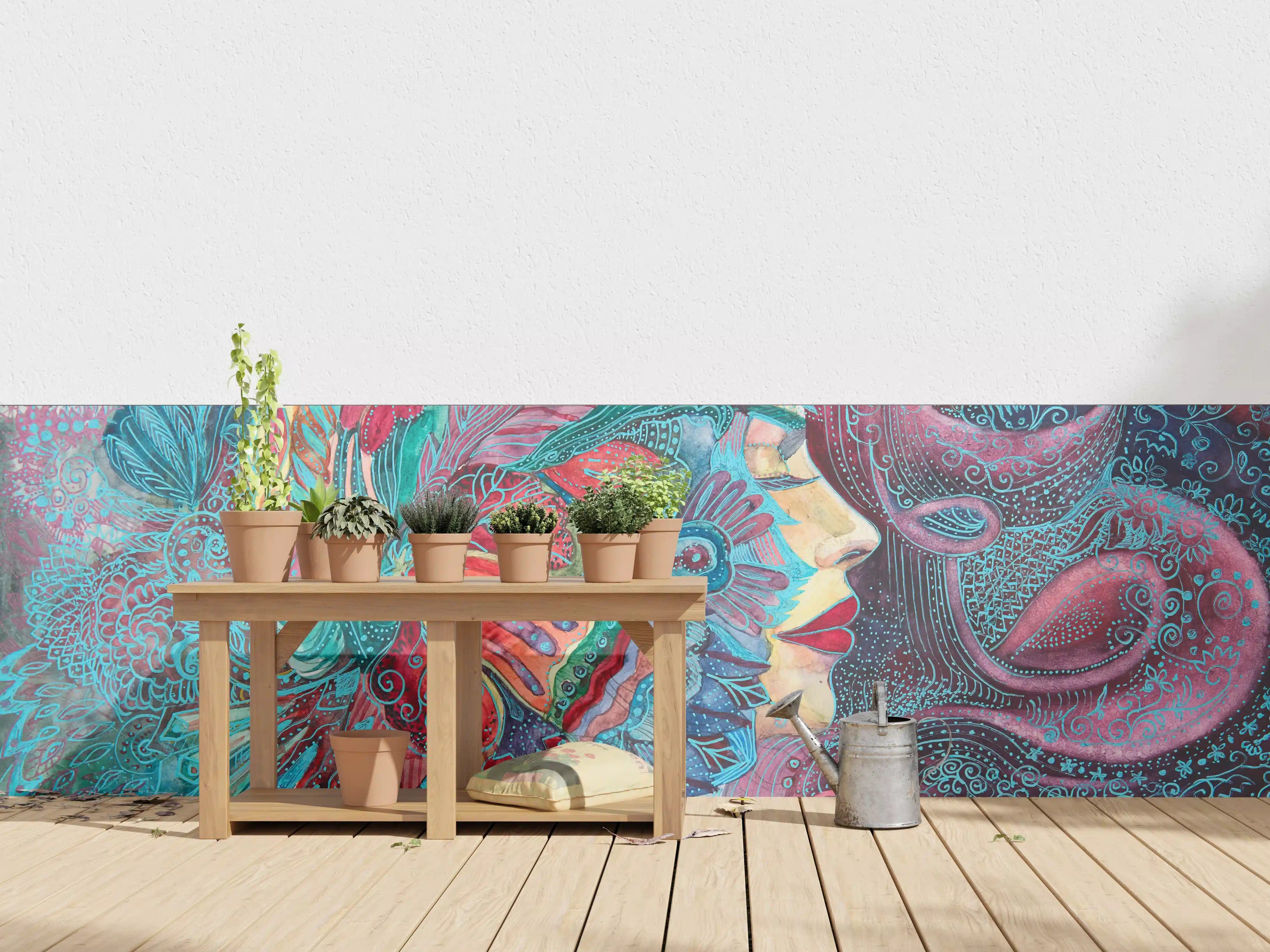 Wandverkleidung außen - Frau Aquarellmalerei
