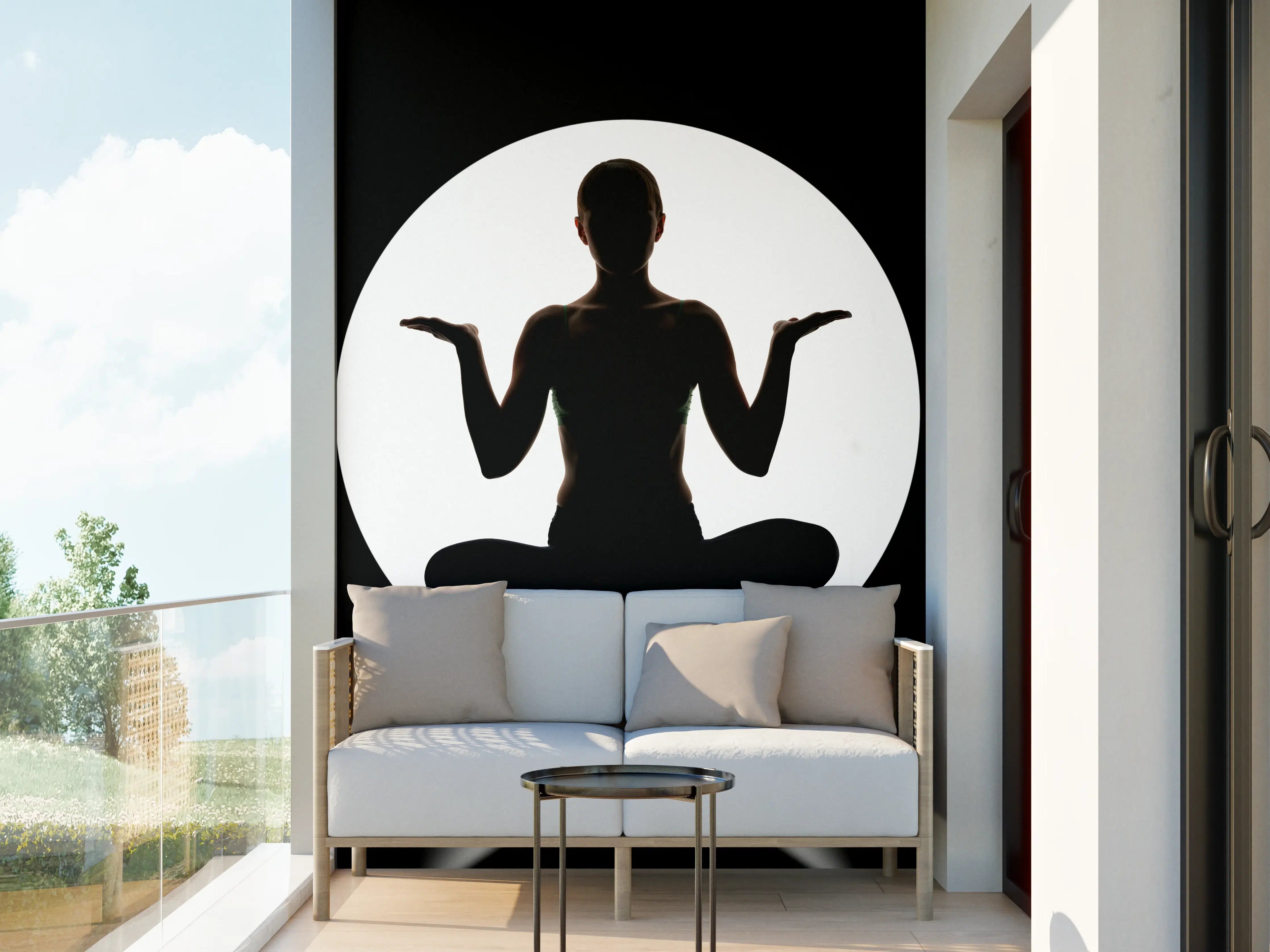 Wandverkleidung außen - Frau Silhouette sitzt in Yoga-Pose
