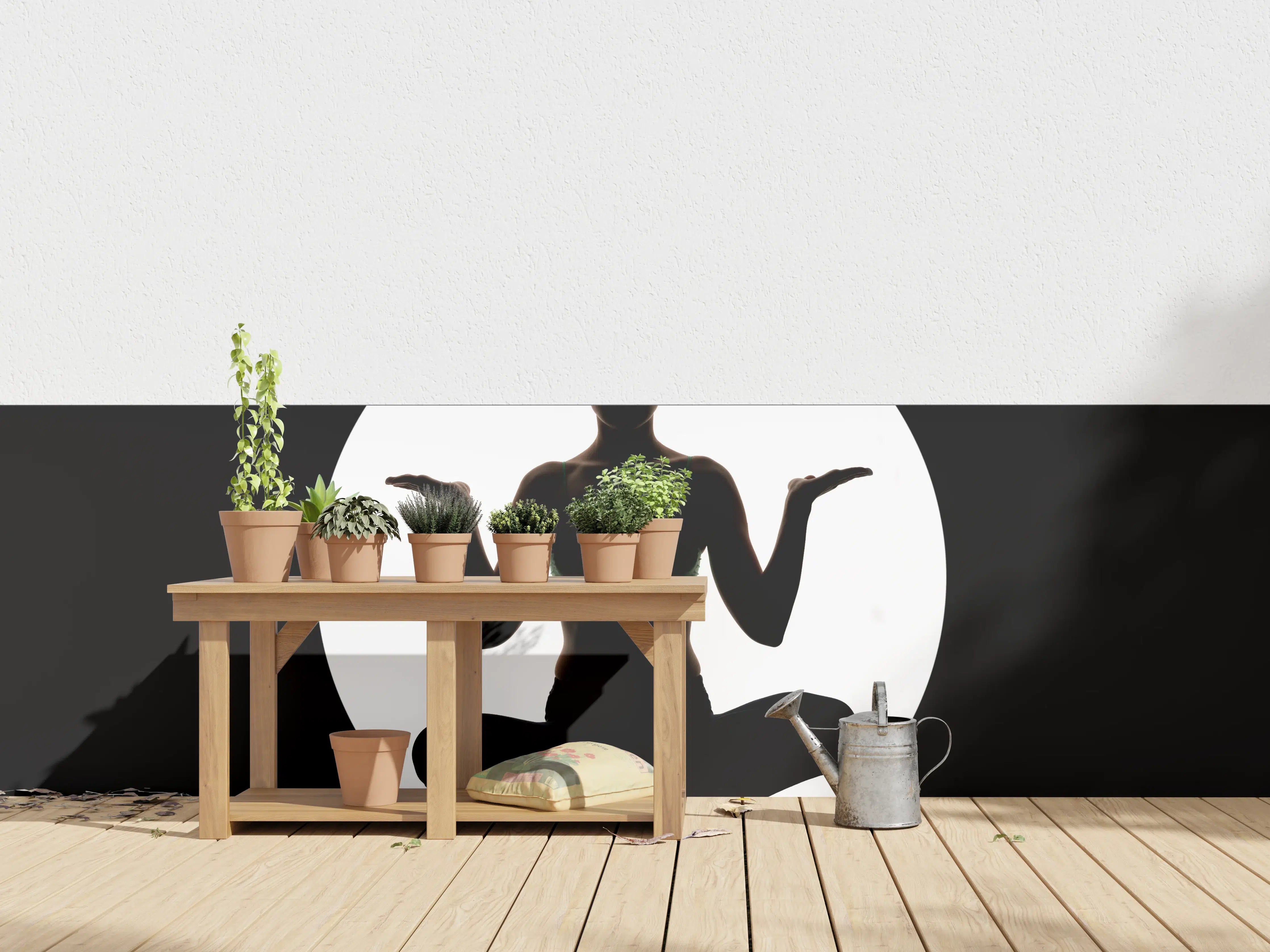 Wandverkleidung außen - Frau Silhouette sitzt in Yoga-Pose