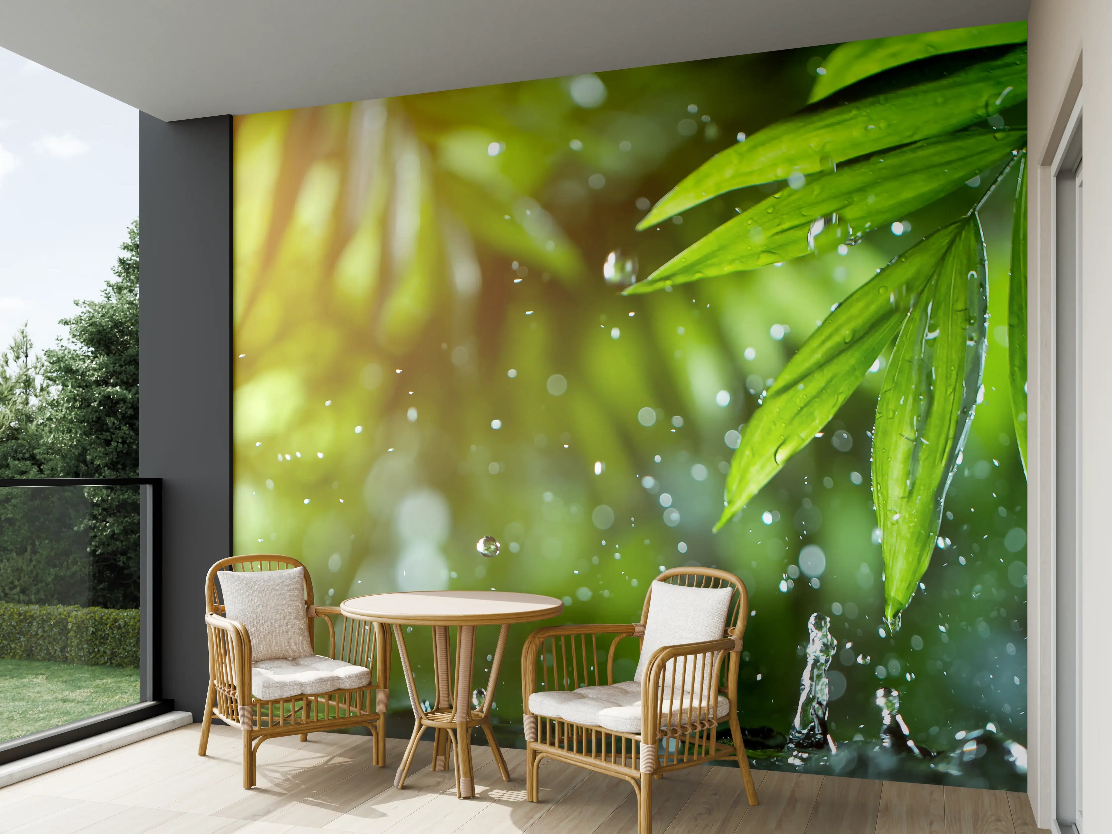 Wandverkleidung außen - Frische Blätter mit Wassertropfen