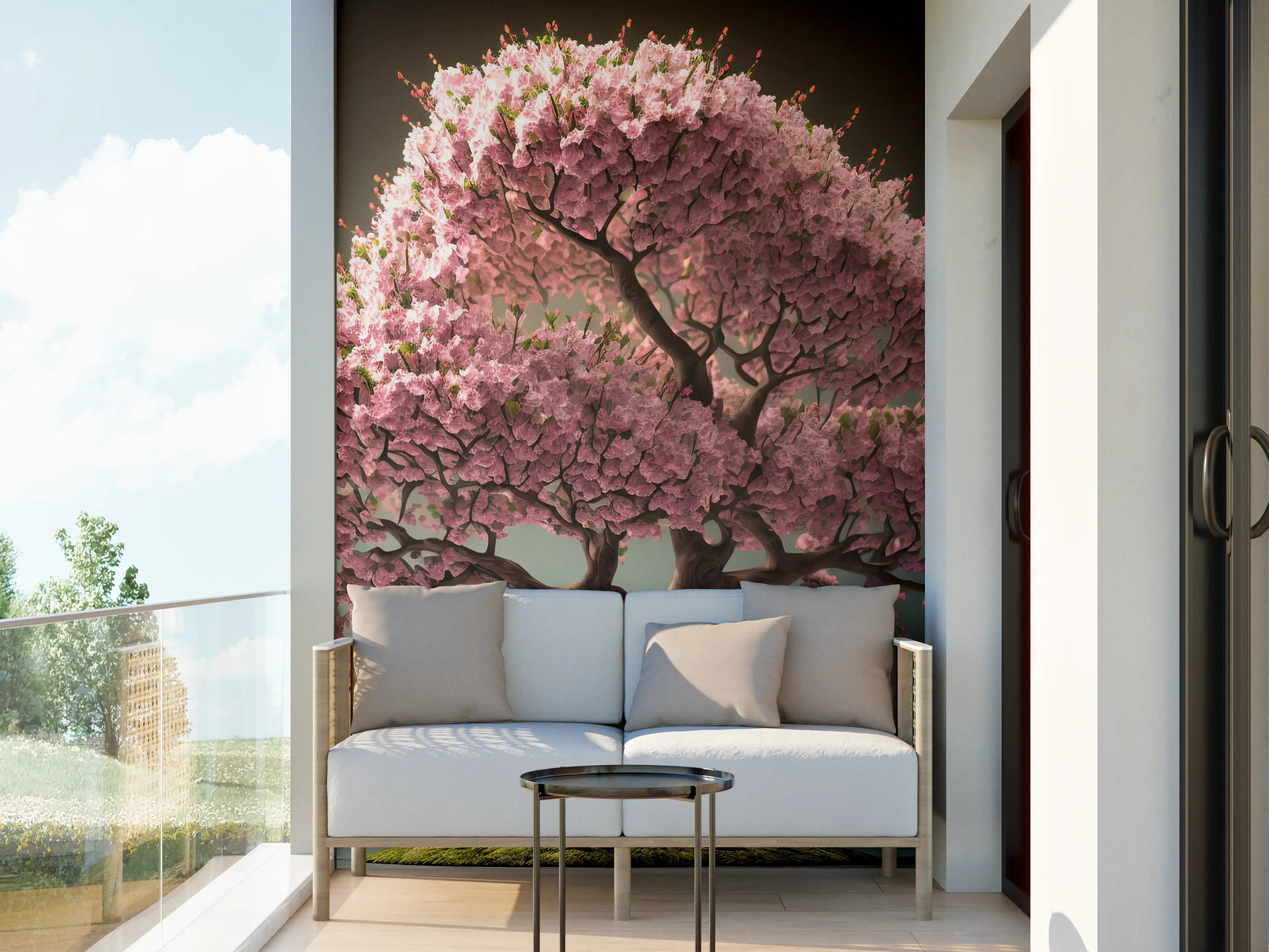 Wandverkleidung außen - Frühlingszeit Kirschblüte Sakura Baum - KI generiert