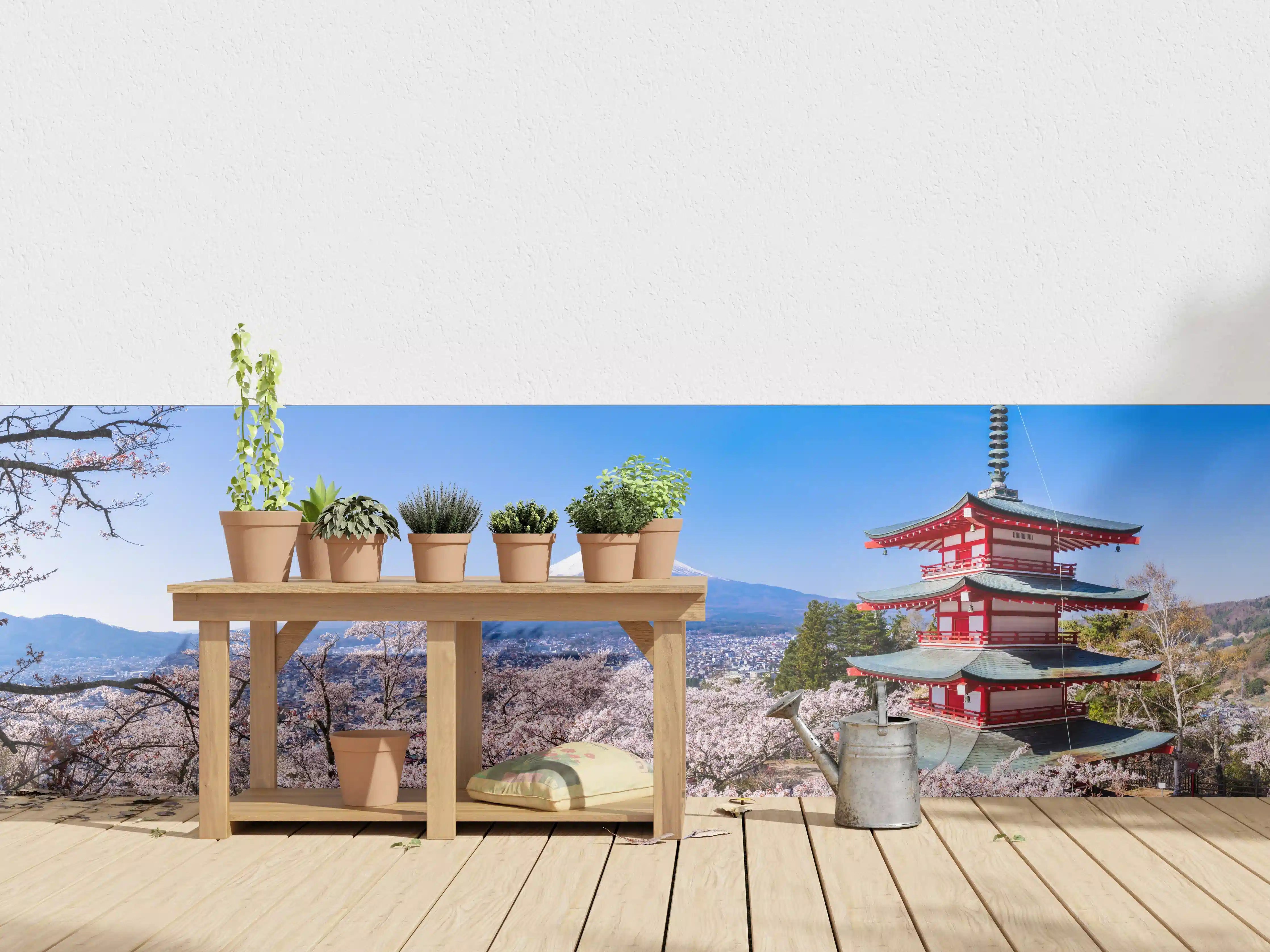Wandverkleidung außen - Fuji und Pagode im Kirschblütenmeer