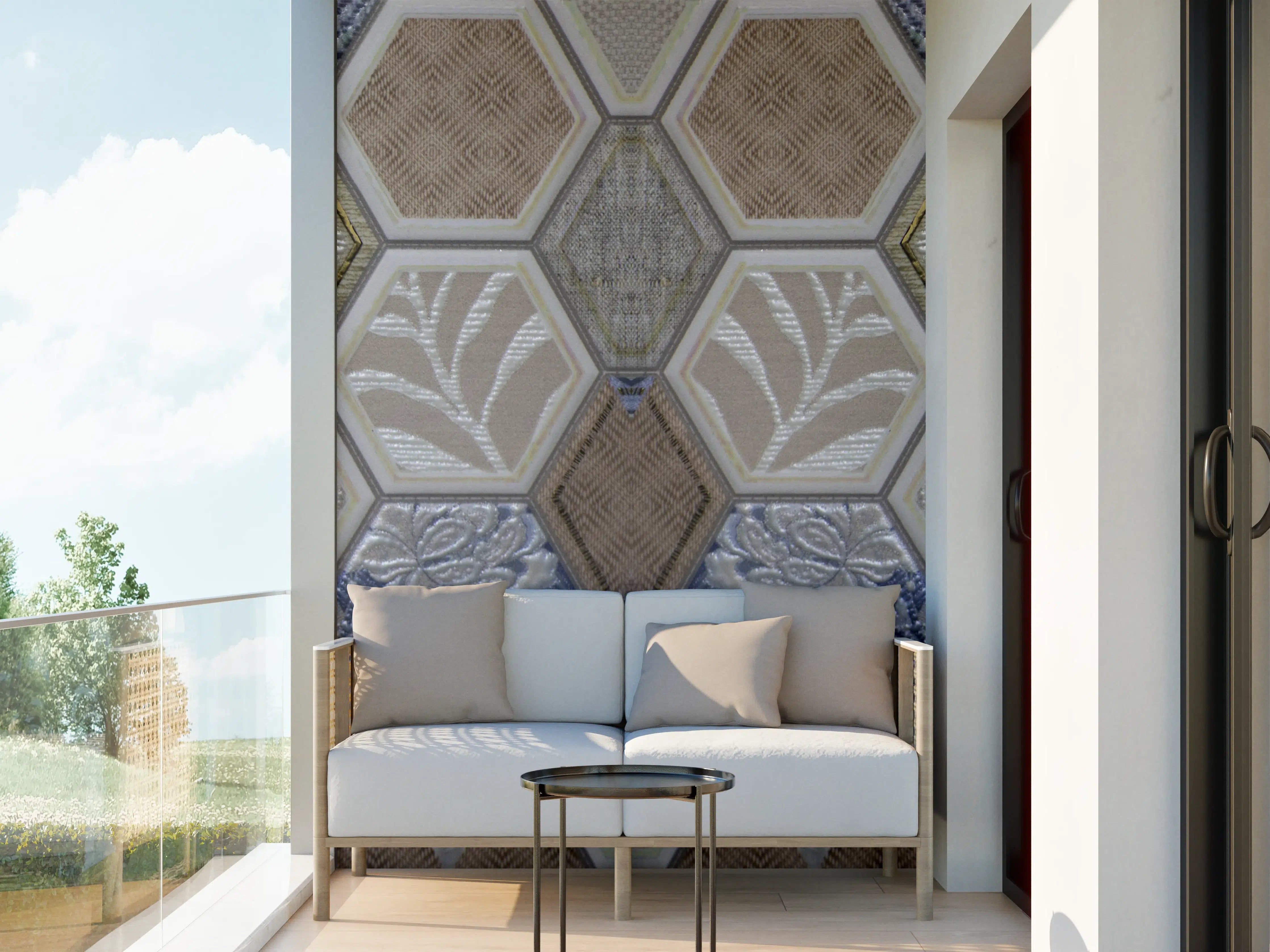 Wandverkleidung außen - Geometrische Blau-Beige Fliesen
