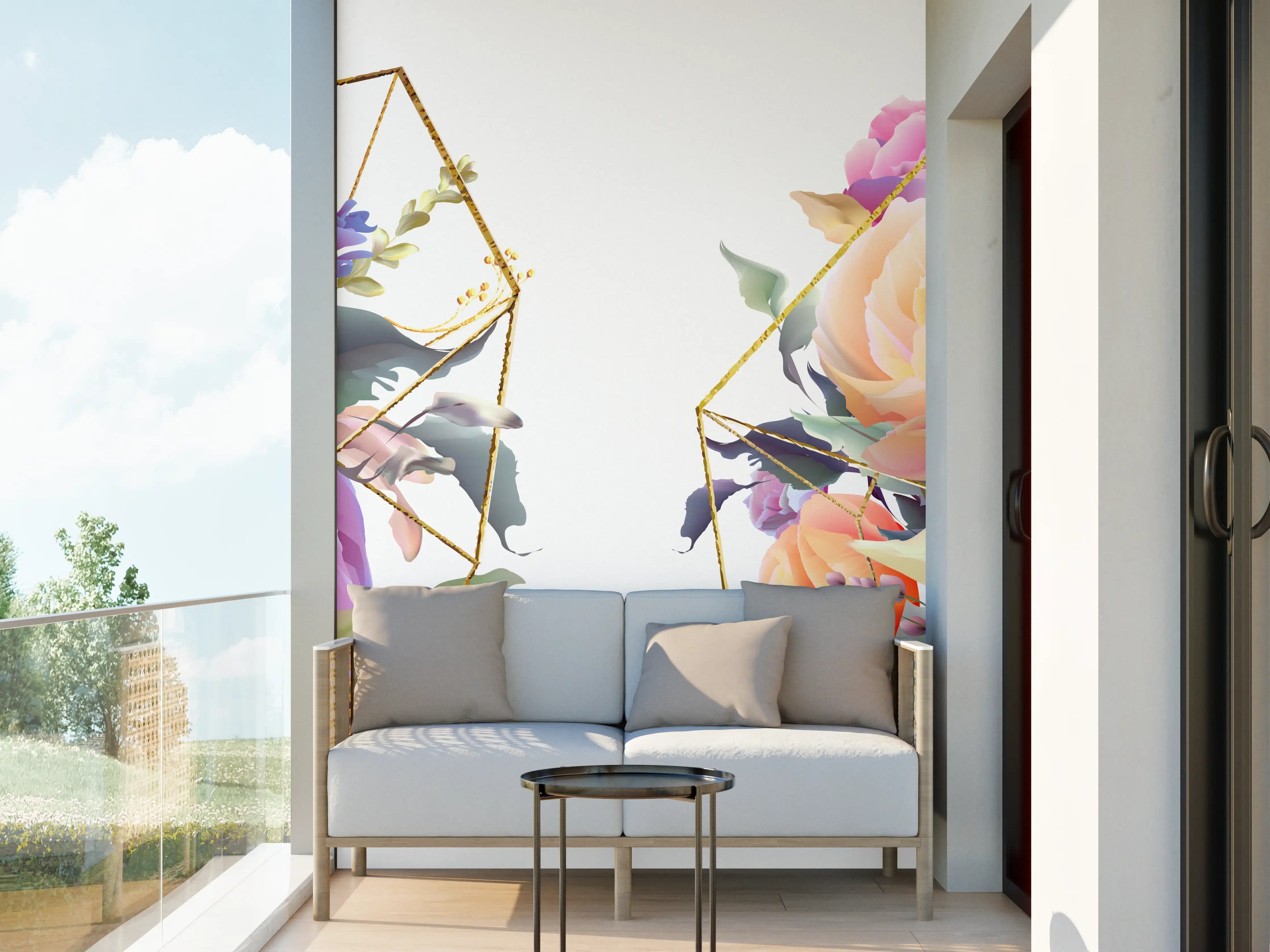Wandverkleidung außen - Geometrische Blumen Goldglanz