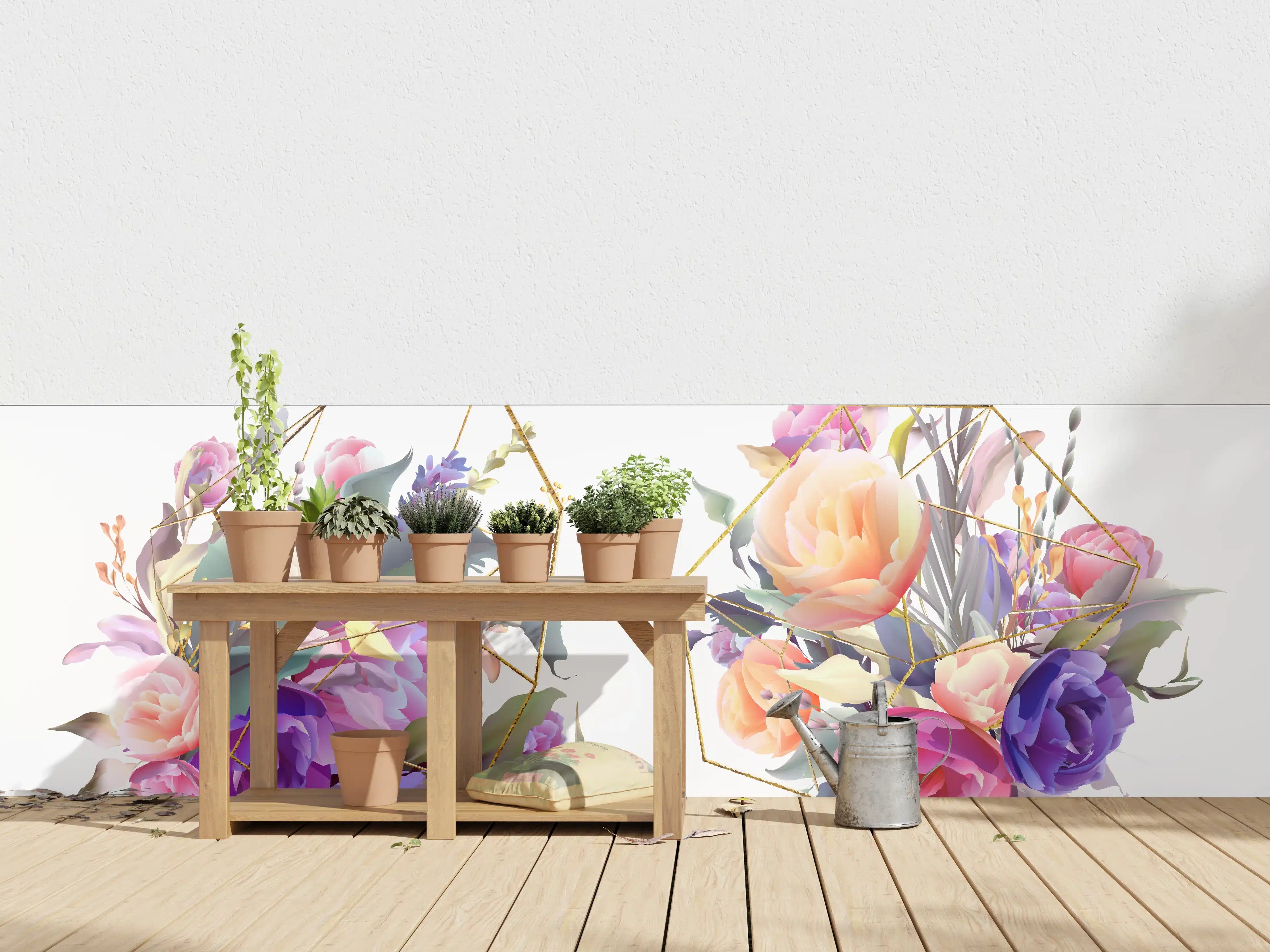 Wandverkleidung außen - Geometrische Blumen Goldglanz