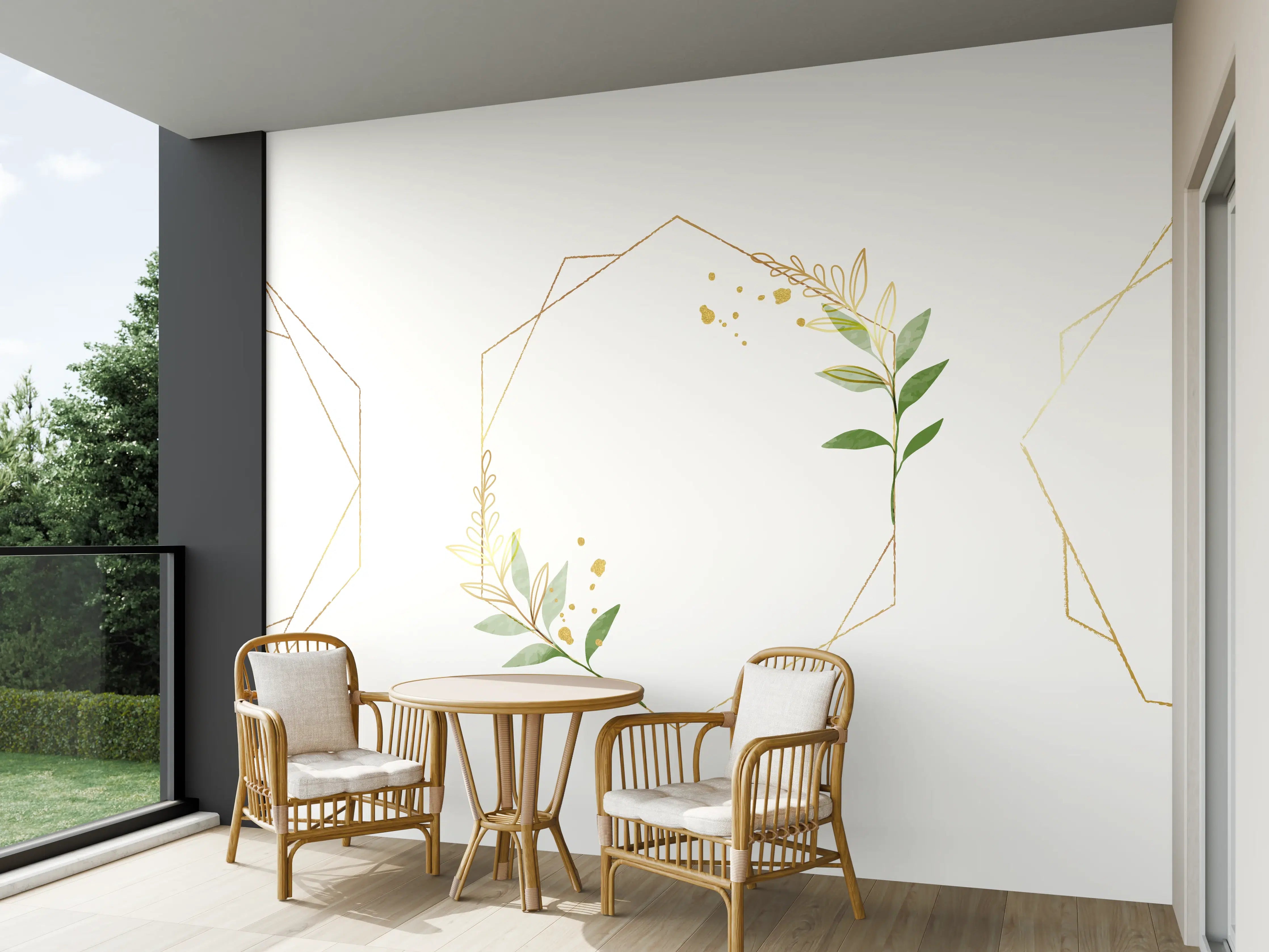 Wandverkleidung außen - Geometrische Blumenrahmen Gold