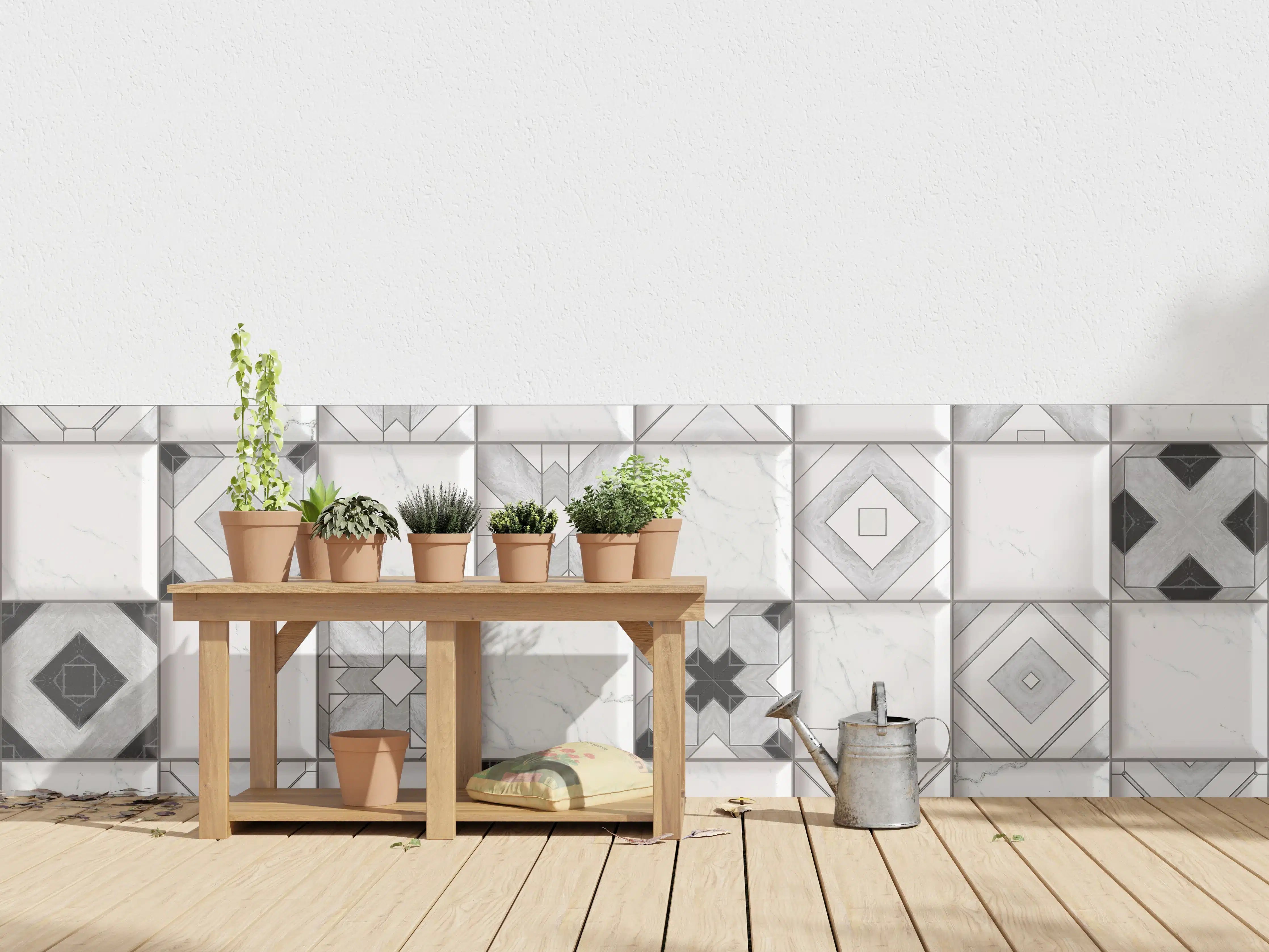 Wandverkleidung außen - Geometrische Weiß-Grau Wandfliesen