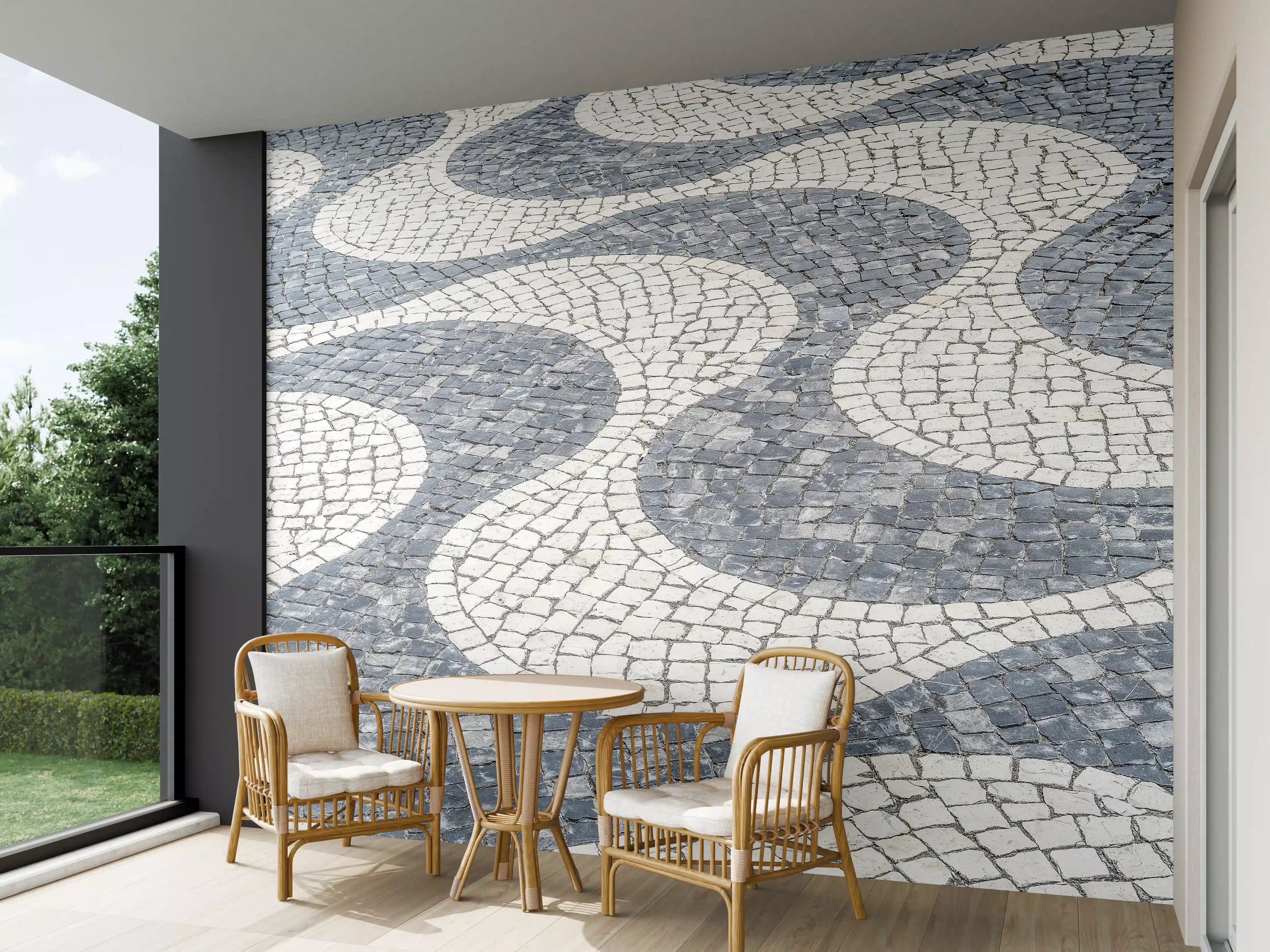 Wandverkleidung außen - Geometrische Weiß-Schwarz-Mosaik