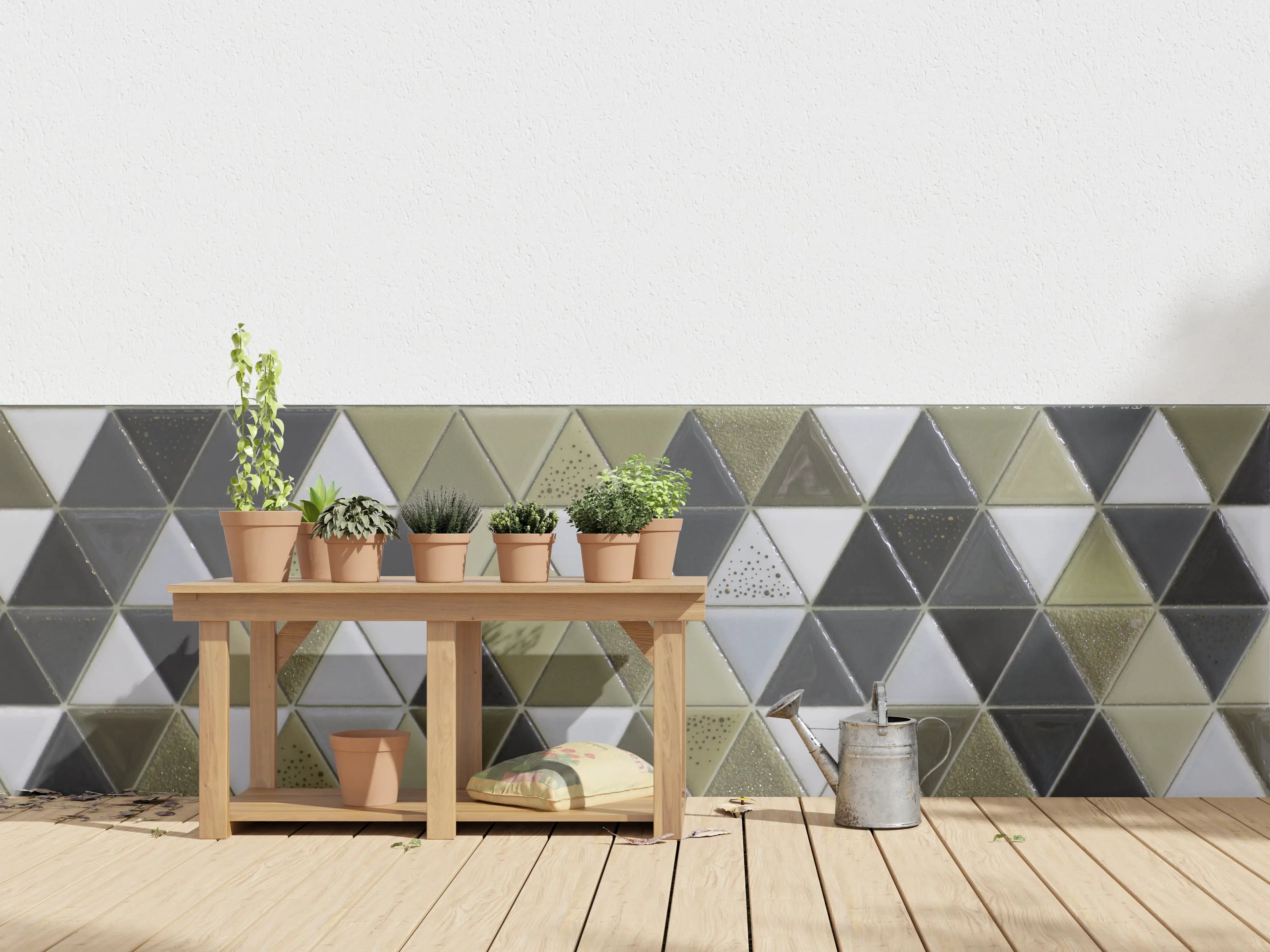 Wandverkleidung außen - Geometrisches Mosaik Kachel Grau