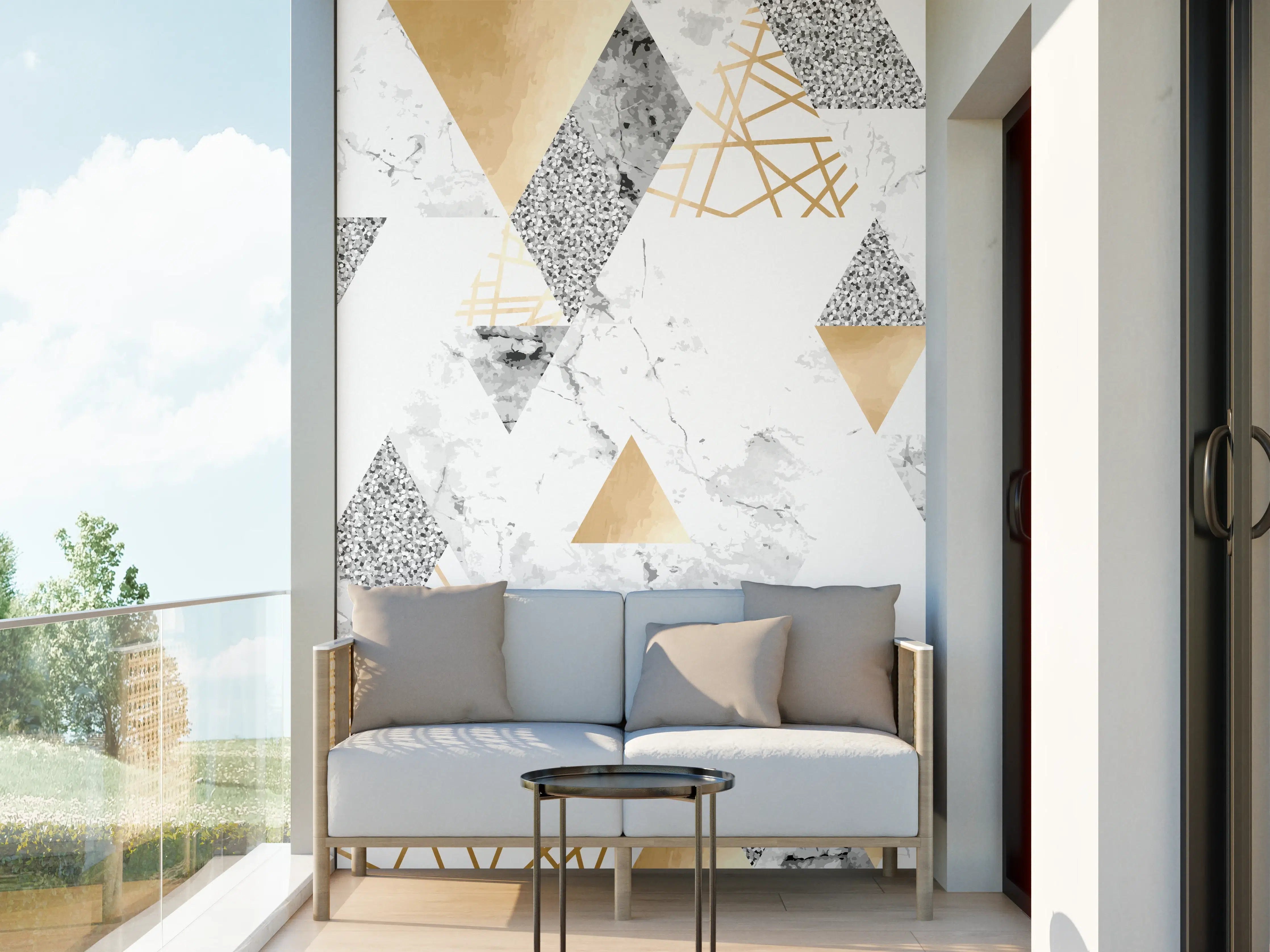 Wandverkleidung außen - Geometrisches Muster Gold Weiß Grau
