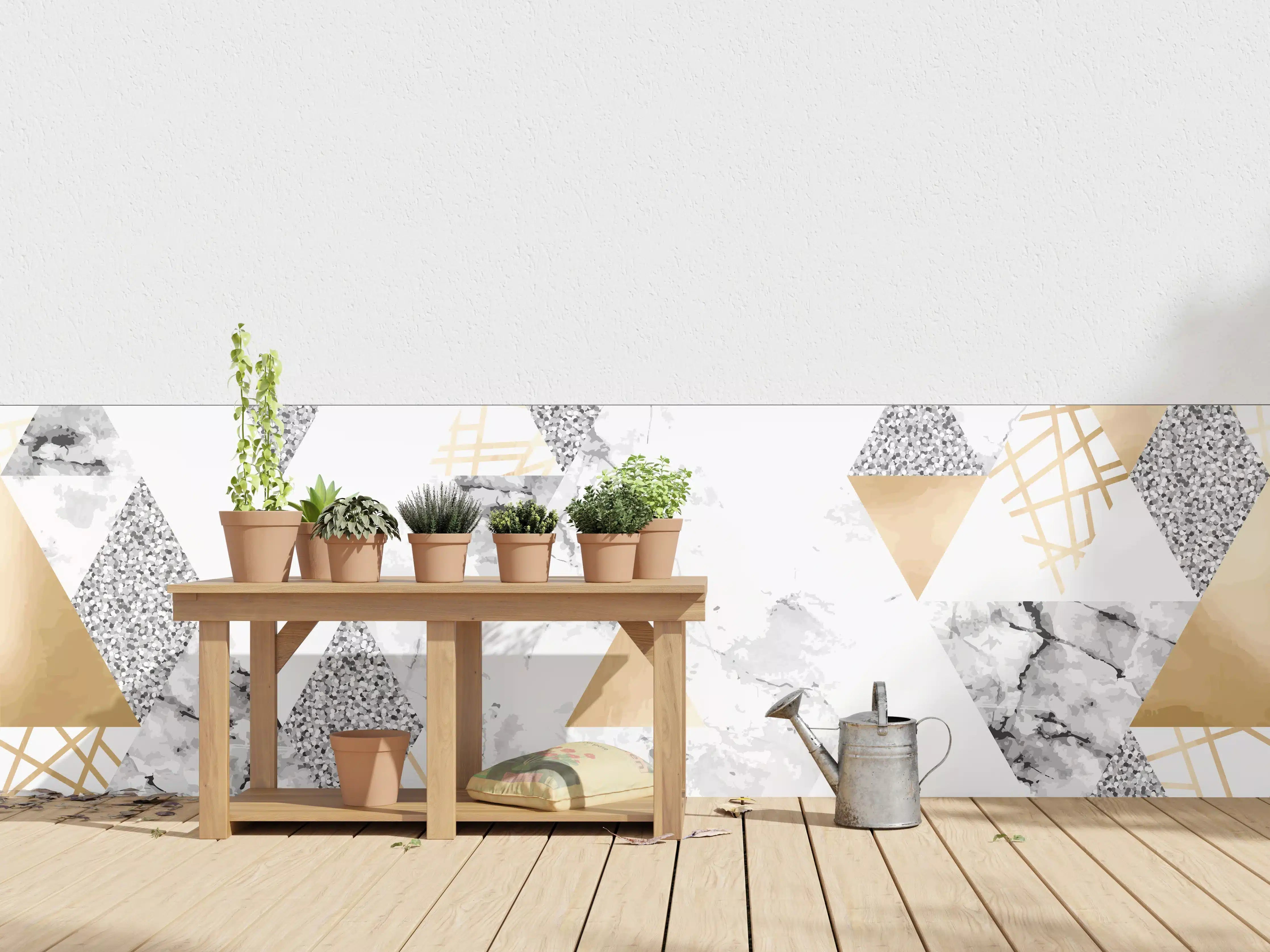 Wandverkleidung außen - Geometrisches Muster Gold Weiß Grau
