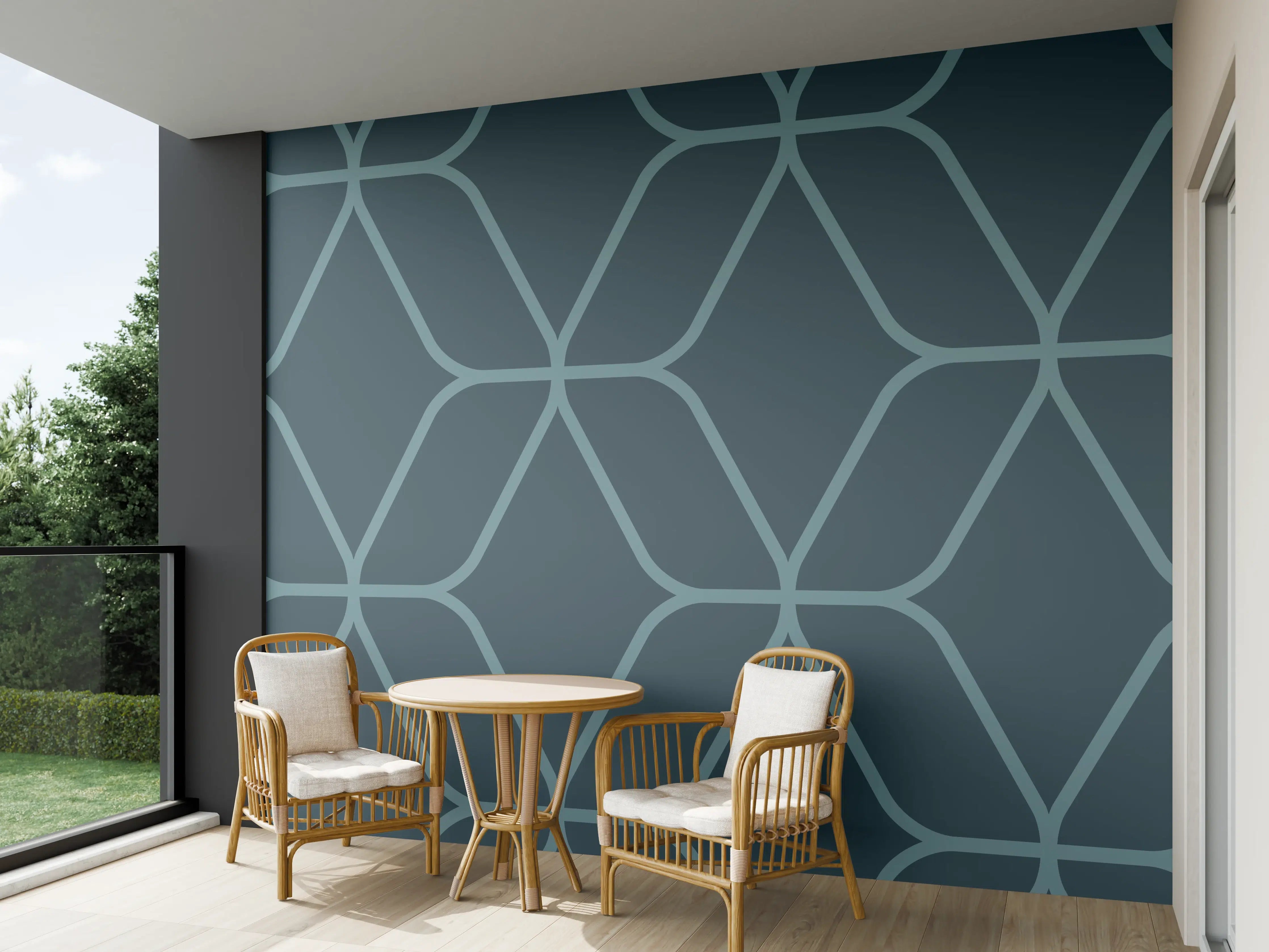 Wandverkleidung außen - Geometrisches Muster in Blau