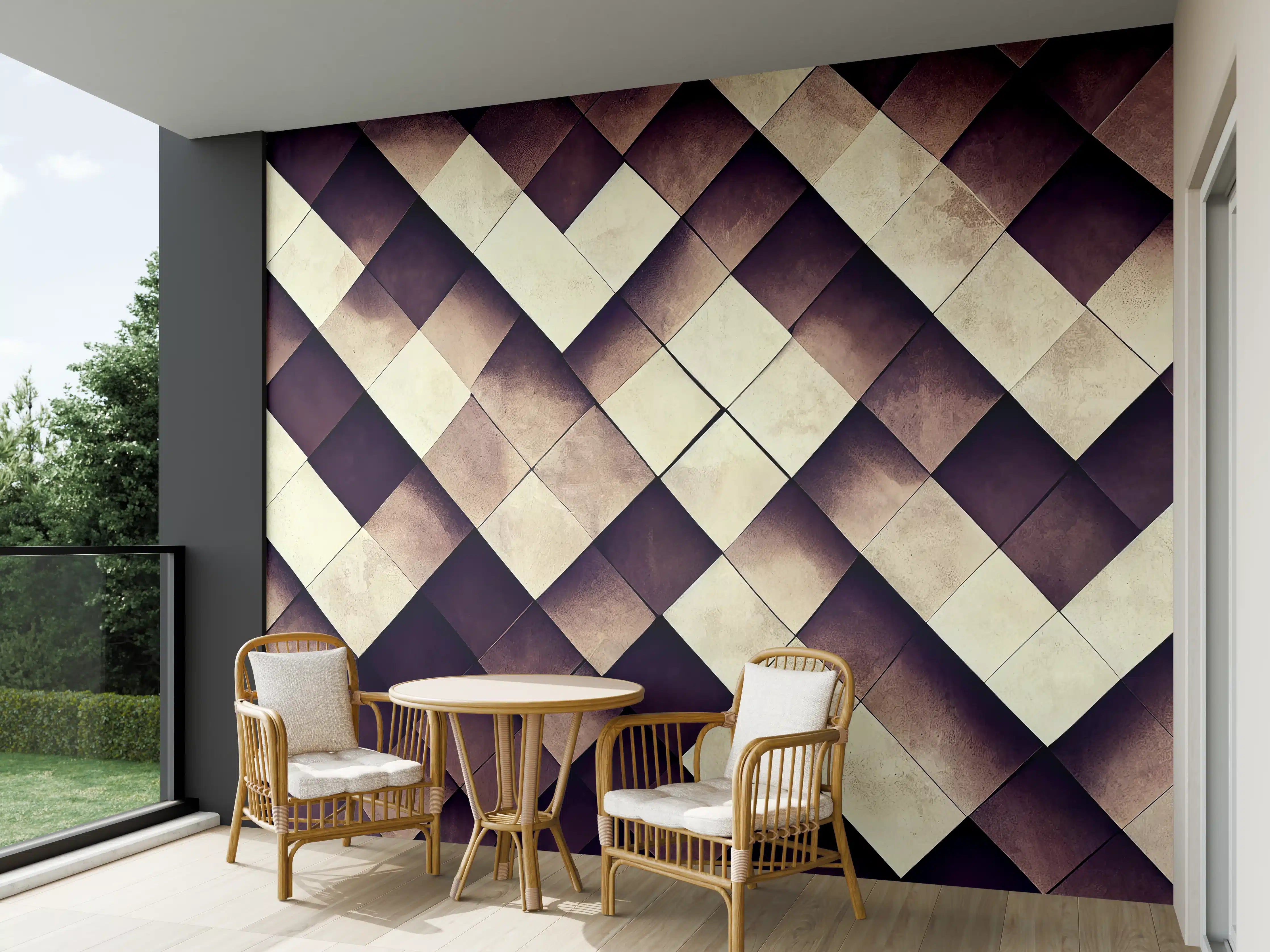 Wandverkleidung außen - Geometrisches Schachbrett-Muster Braun